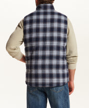 The Ridge Plaid Sherpa Vest in Nordic Navy