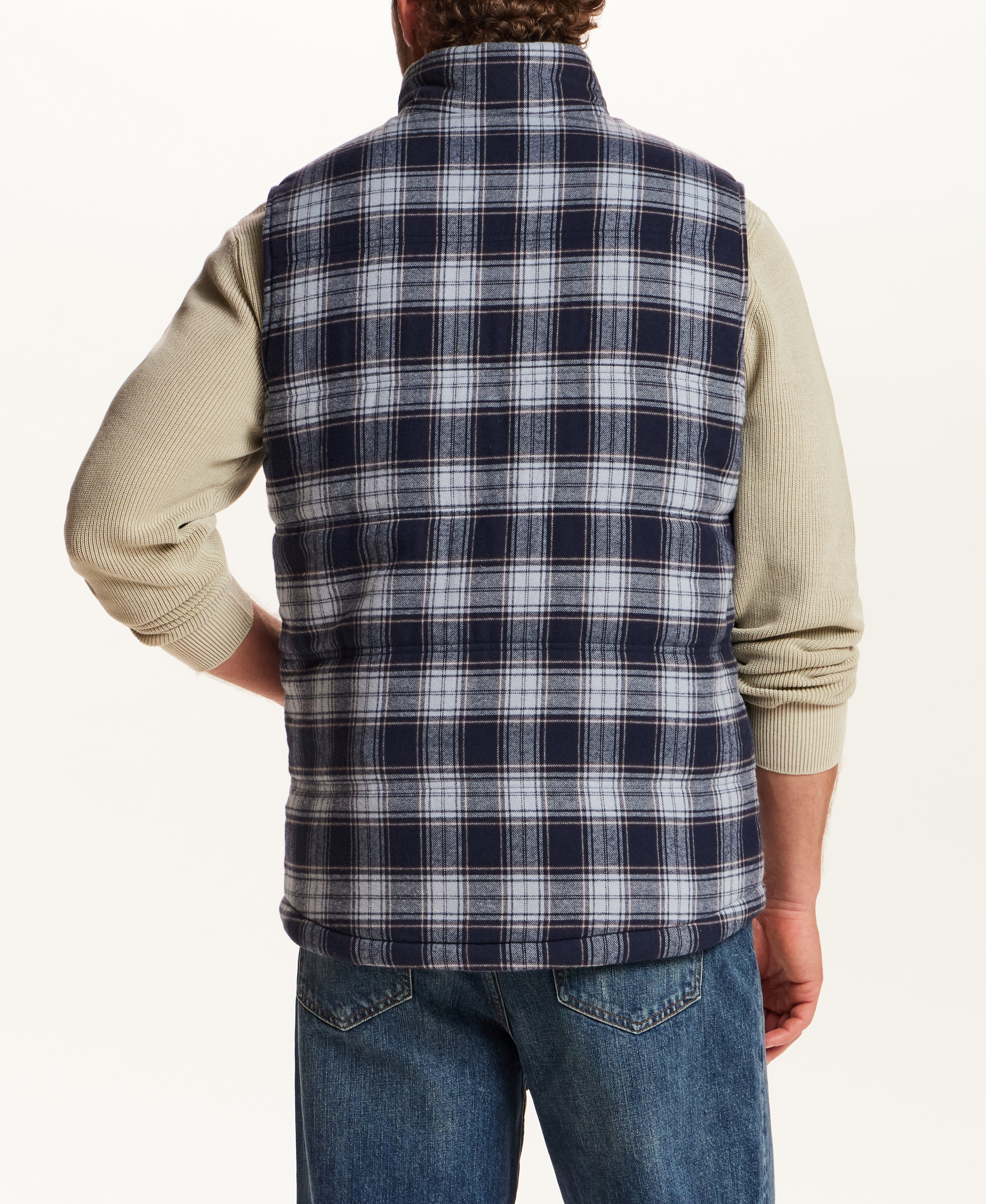The Ridge Plaid Sherpa Vest in Nordic Navy