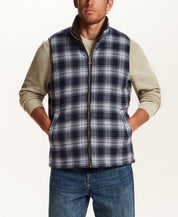 The Ridge Plaid Sherpa Vest in Nordic Navy