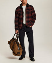 Berber-Lined Flannel Trucker Jacket in Fireside Red