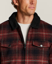 Berber-Lined Flannel Trucker Jacket in Fireside Red