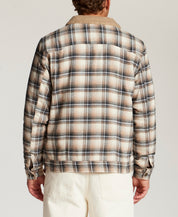 Berber-Lined Flannel Trucker Jacket in Wheat