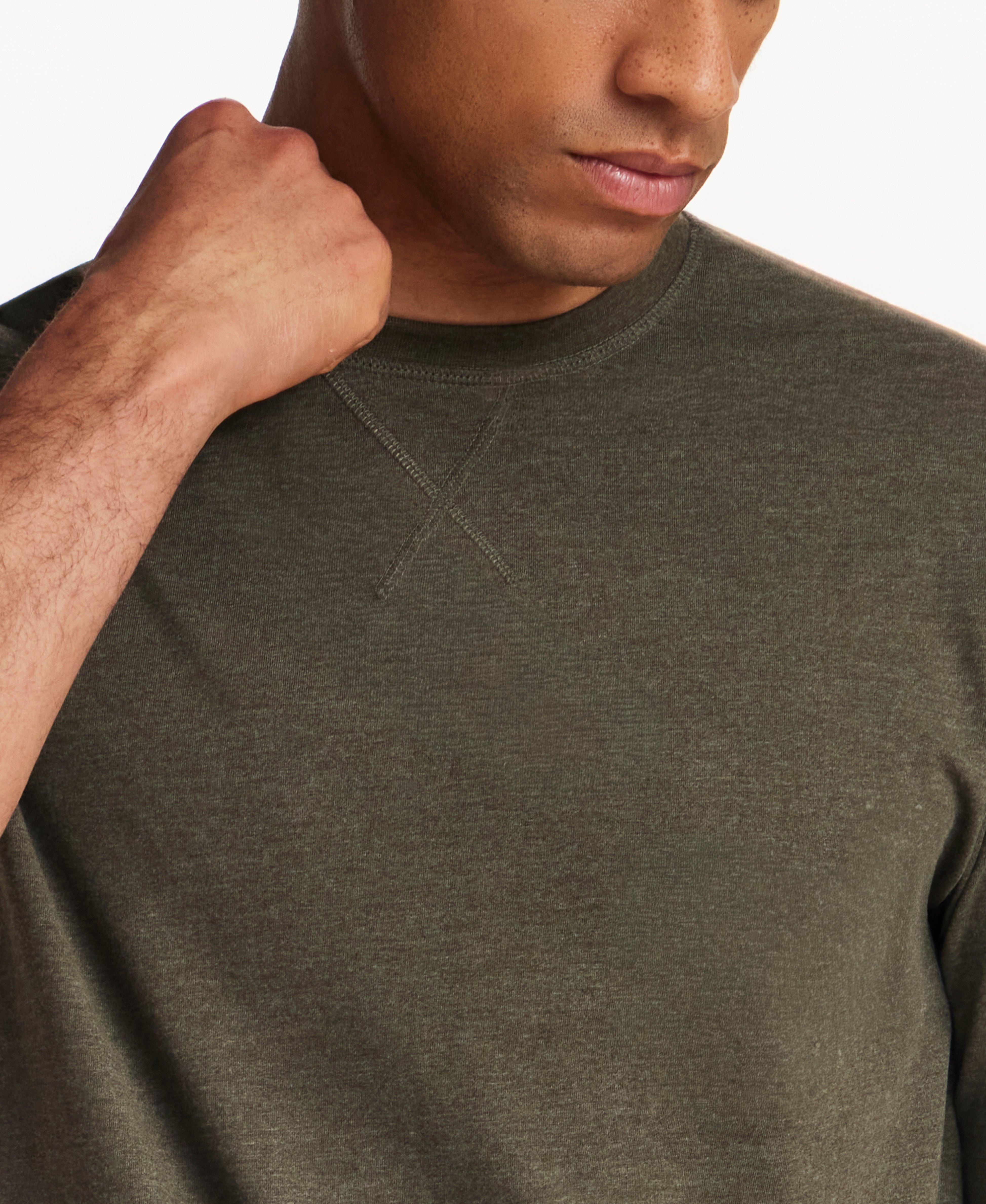 Long Sleeve Brushed Jersey Crew in Forest Night Heather