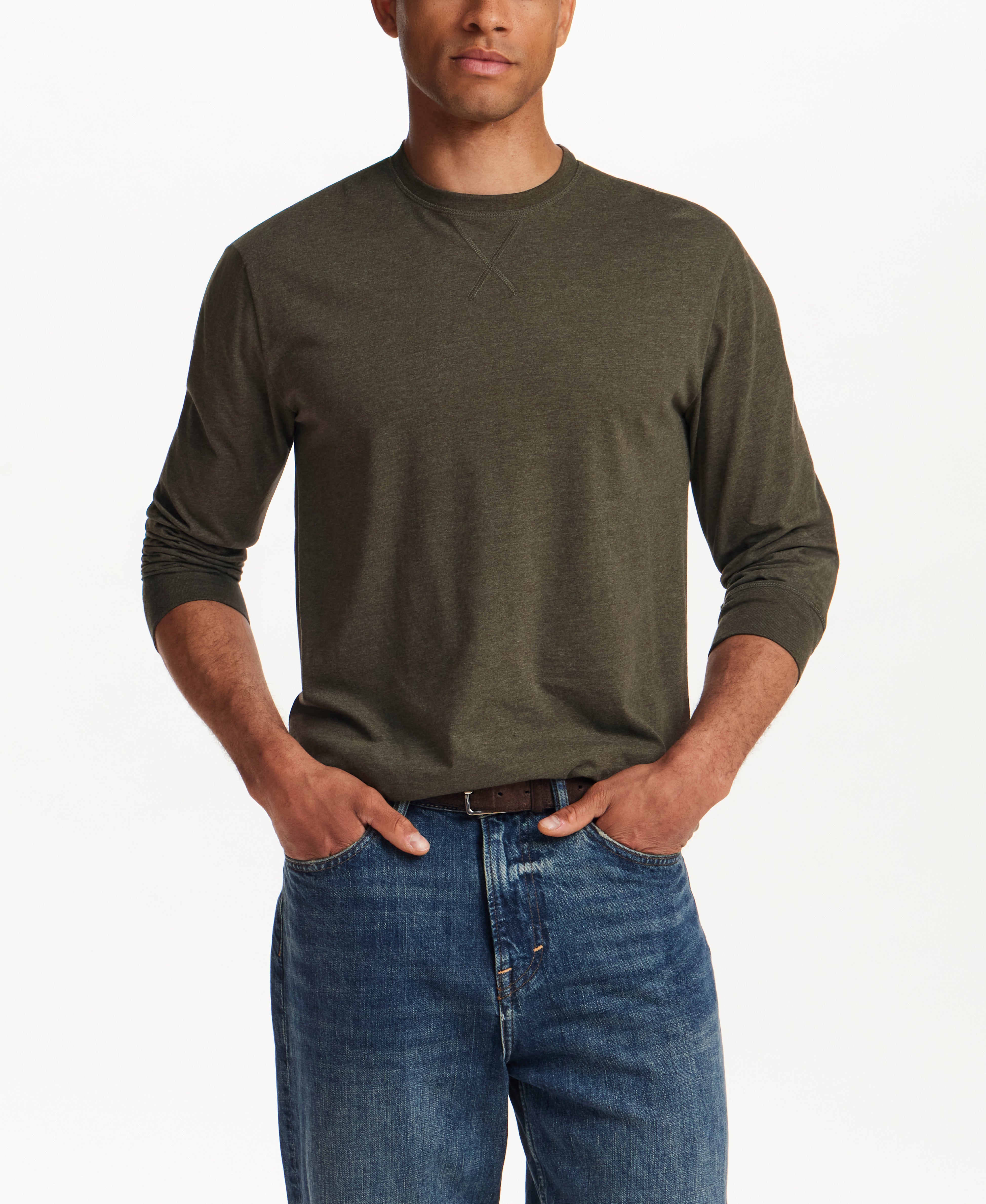 Long Sleeve Brushed Jersey Crew in Forest Night Heather