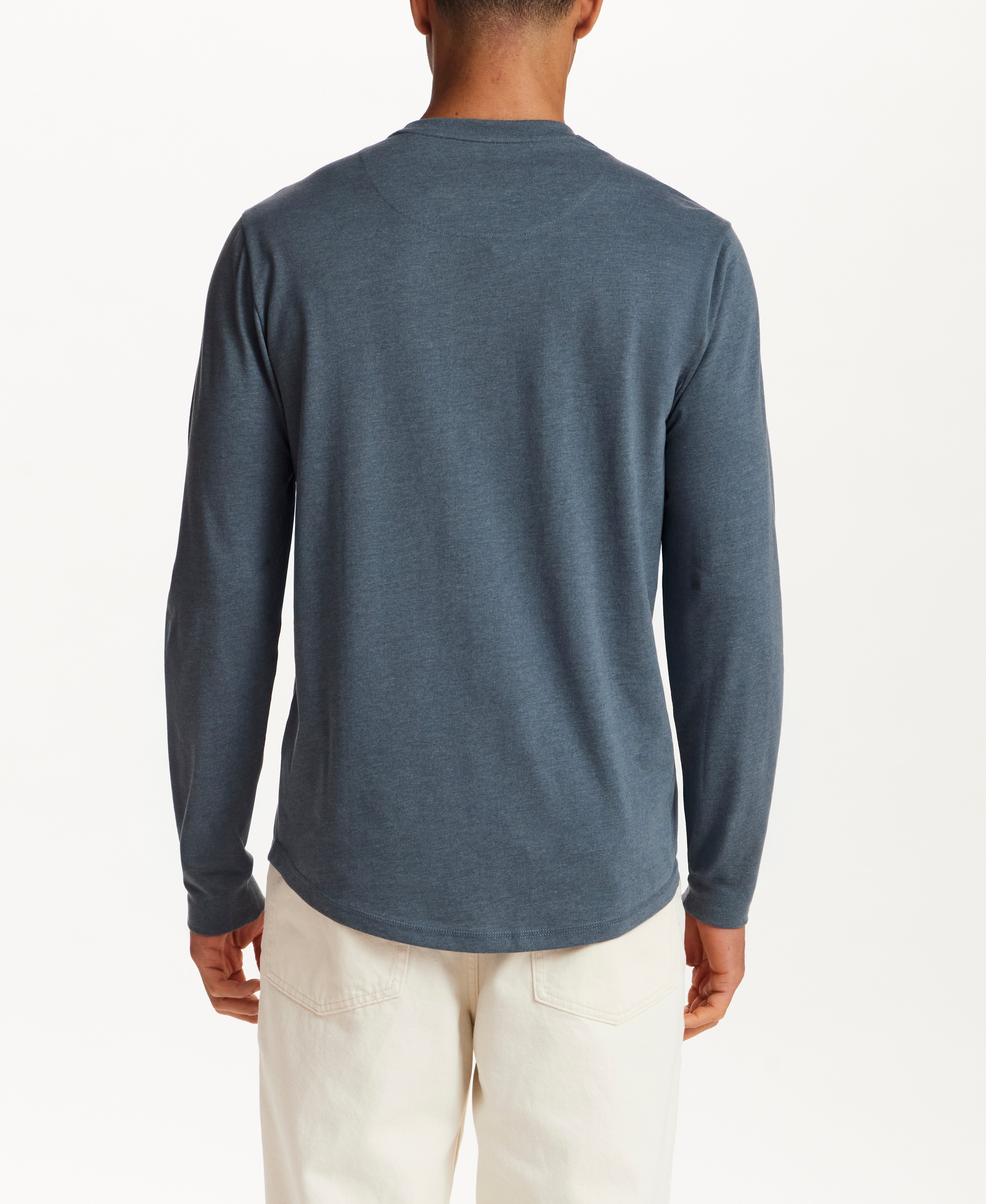 Long Sleeve Brushed Jersey Crew in Slate Blue Heather