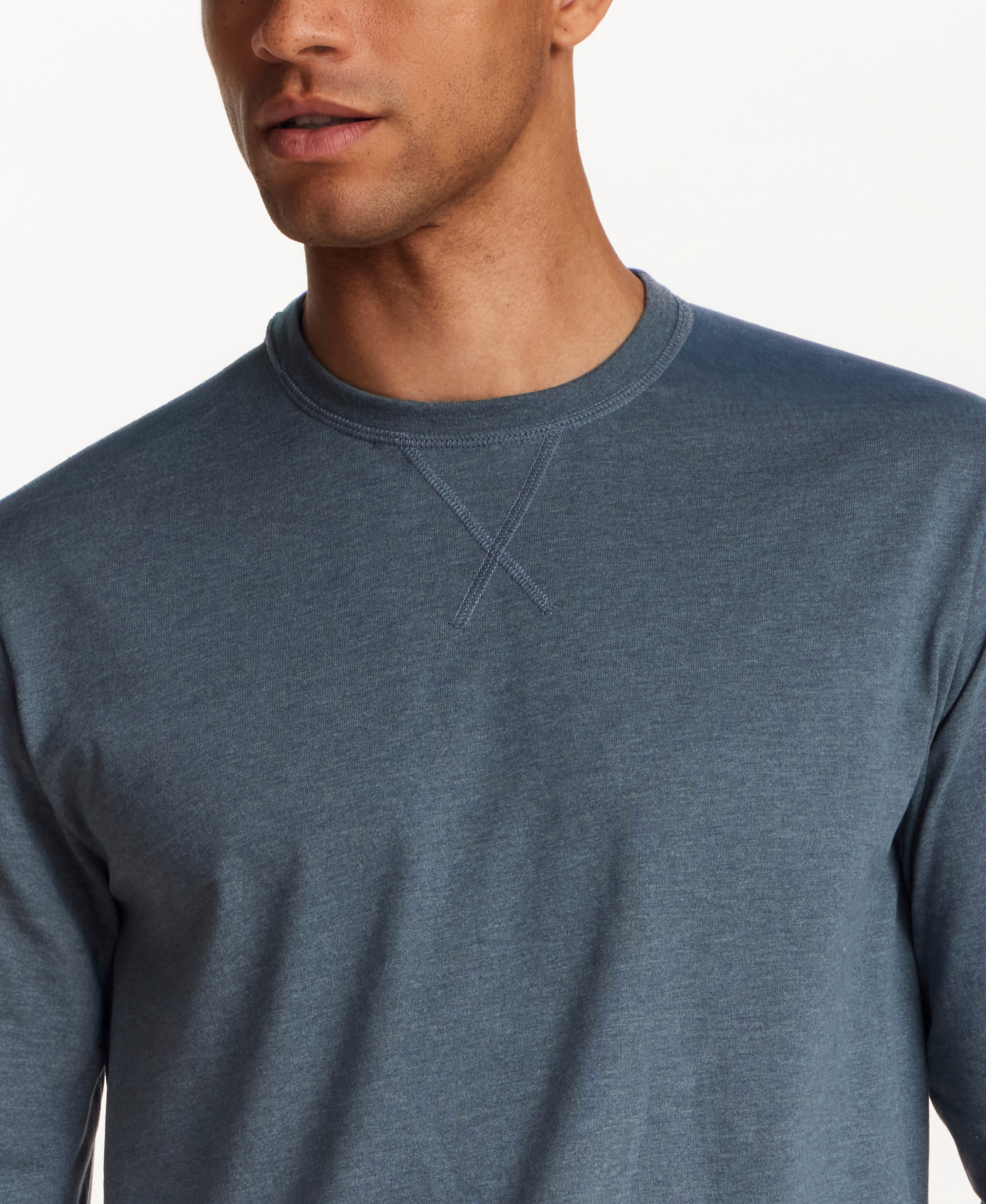 Long Sleeve Brushed Jersey Crew in Slate Blue Heather