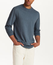 Long Sleeve Brushed Jersey Crew in Slate Blue Heather