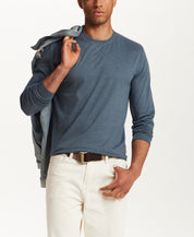Long Sleeve Brushed Jersey Crew in Slate Blue Heather