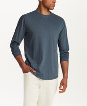Long Sleeve Brushed Jersey Crew in Slate Blue Heather