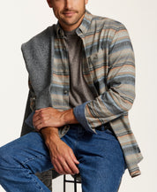 Brushed Horizontal Stripe Flannel Shirt in Gold Earth