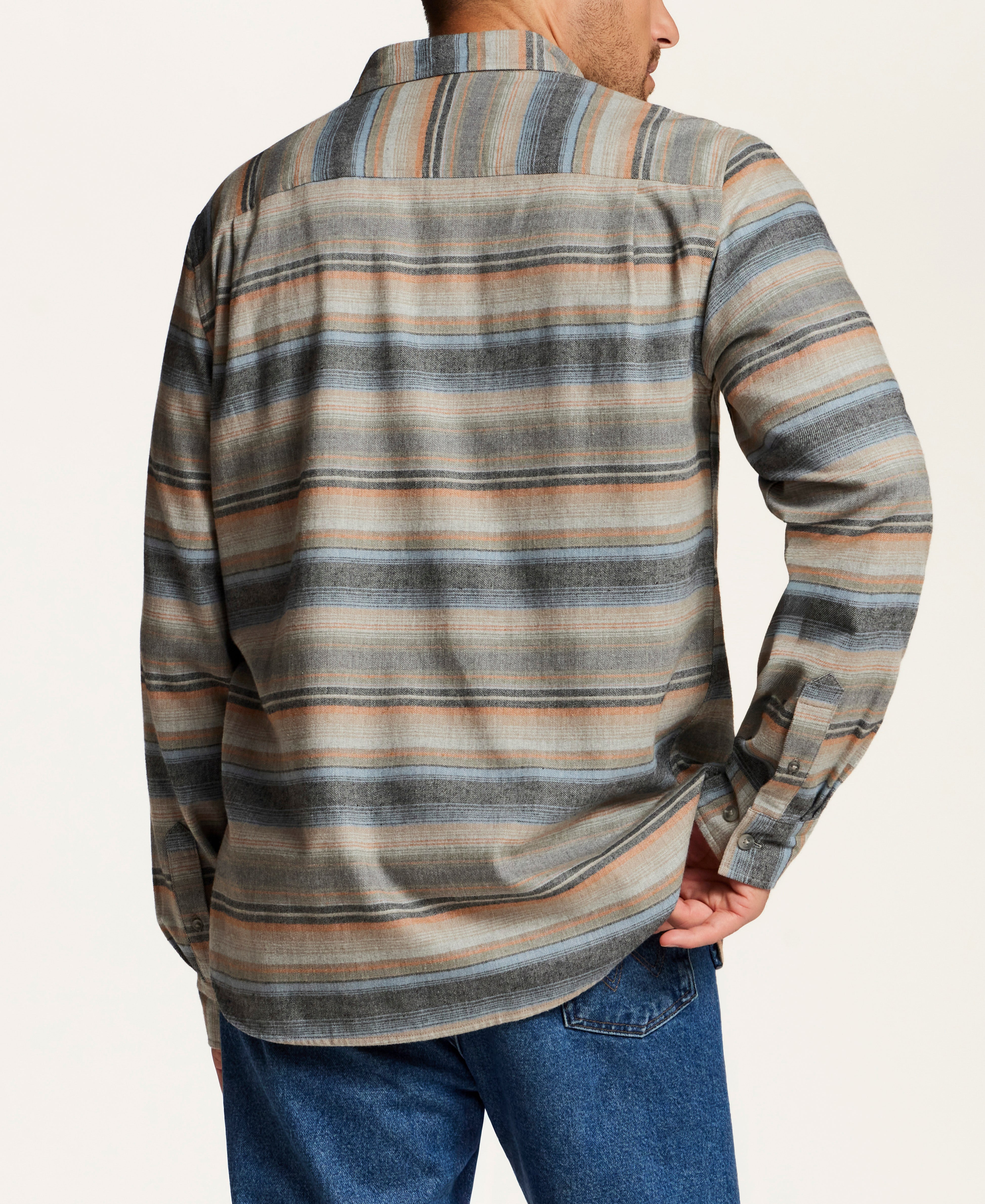 Brushed Horizontal Stripe Flannel Shirt in Gold Earth