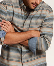 Brushed Horizontal Stripe Flannel Shirt in Gold Earth