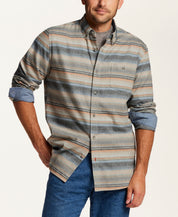 Brushed Horizontal Stripe Flannel Shirt in Gold Earth