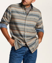 Brushed Horizontal Stripe Flannel Shirt in Gold Earth