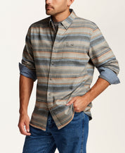 Brushed Horizontal Stripe Flannel Shirt in Gold Earth