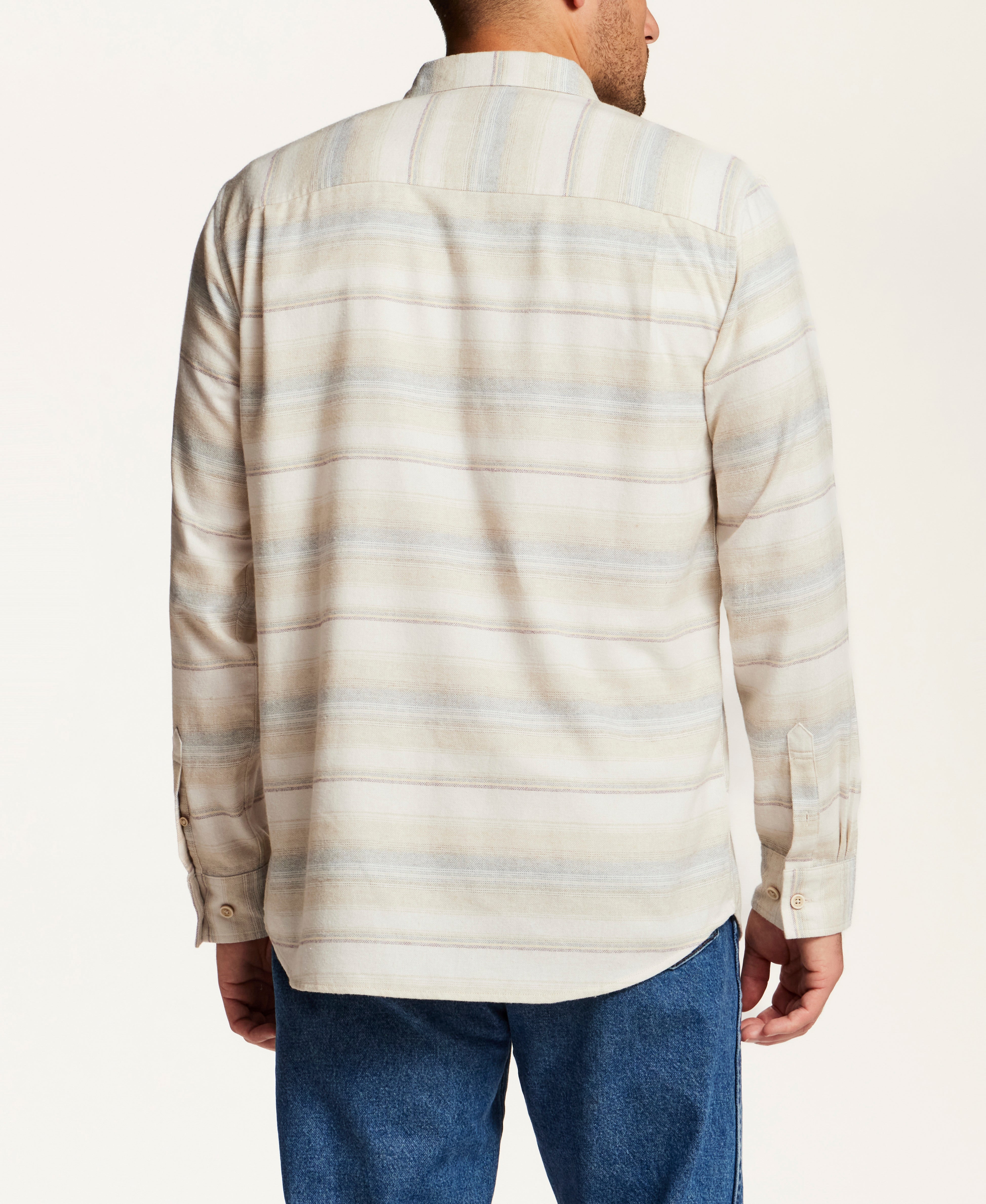 Brushed Horizontal Stripe Flannel Shirt in Vapor Grey