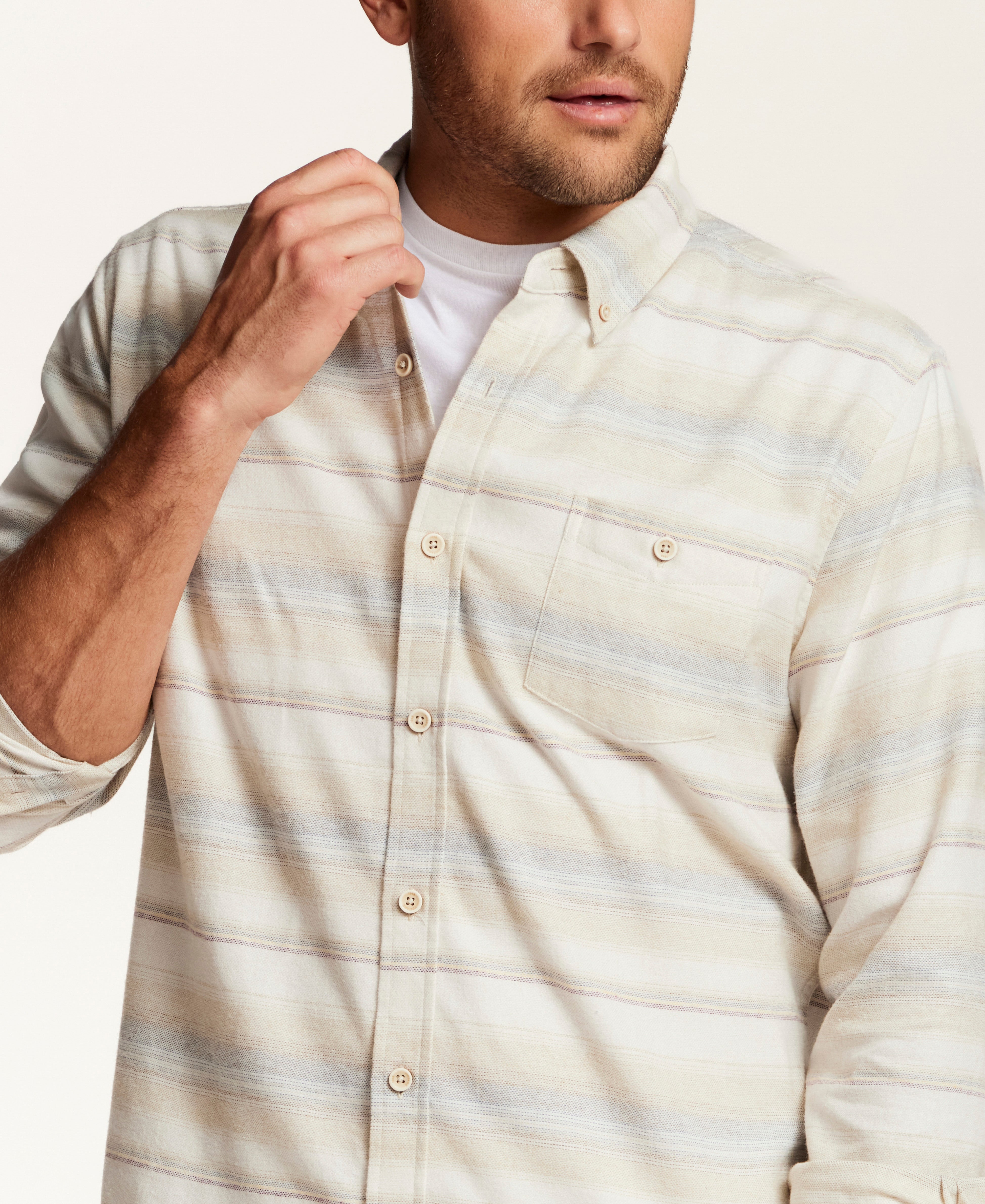 Brushed Horizontal Stripe Flannel Shirt in Vapor Grey