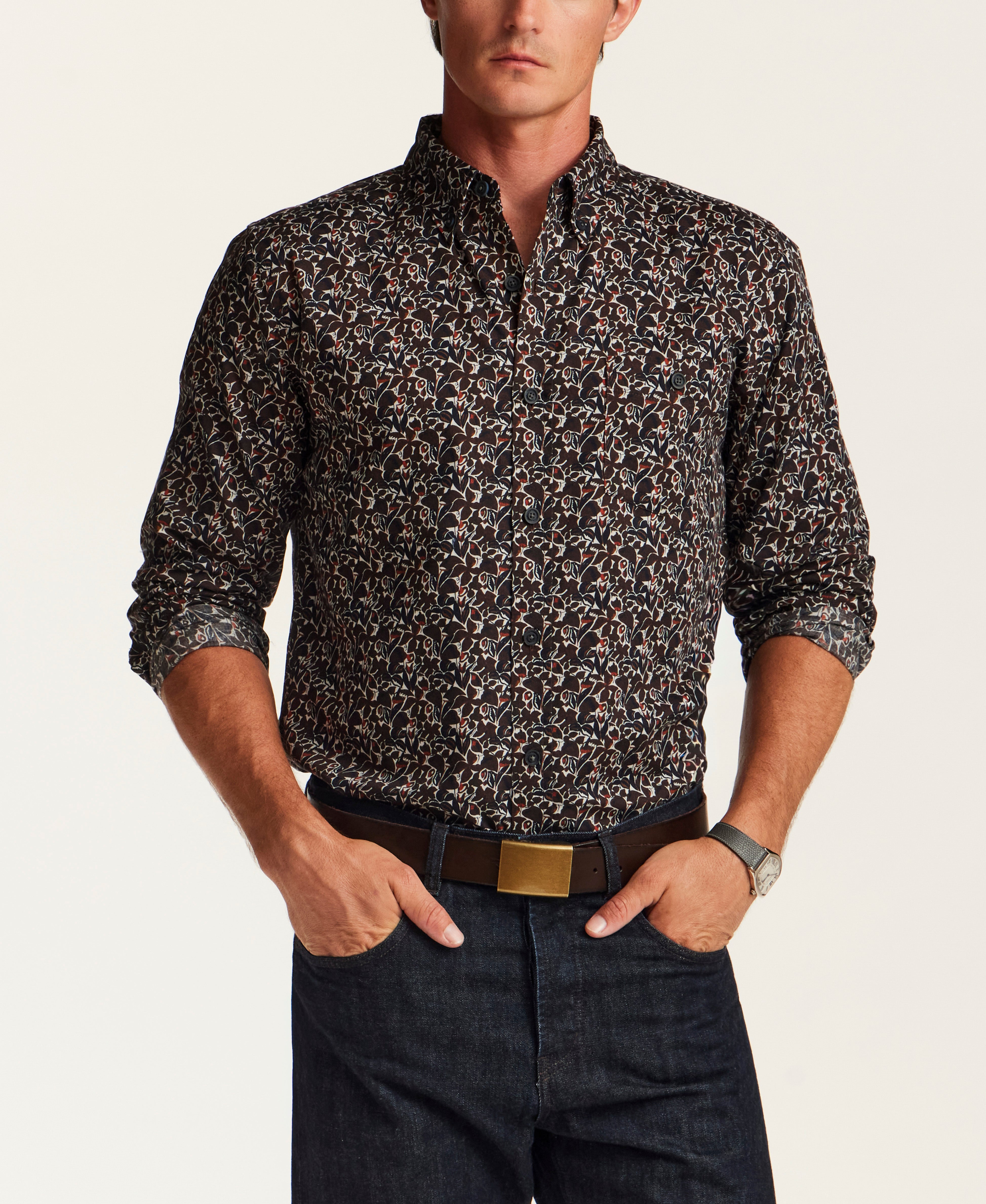 Floral Poplin Shirt in Dark Earth