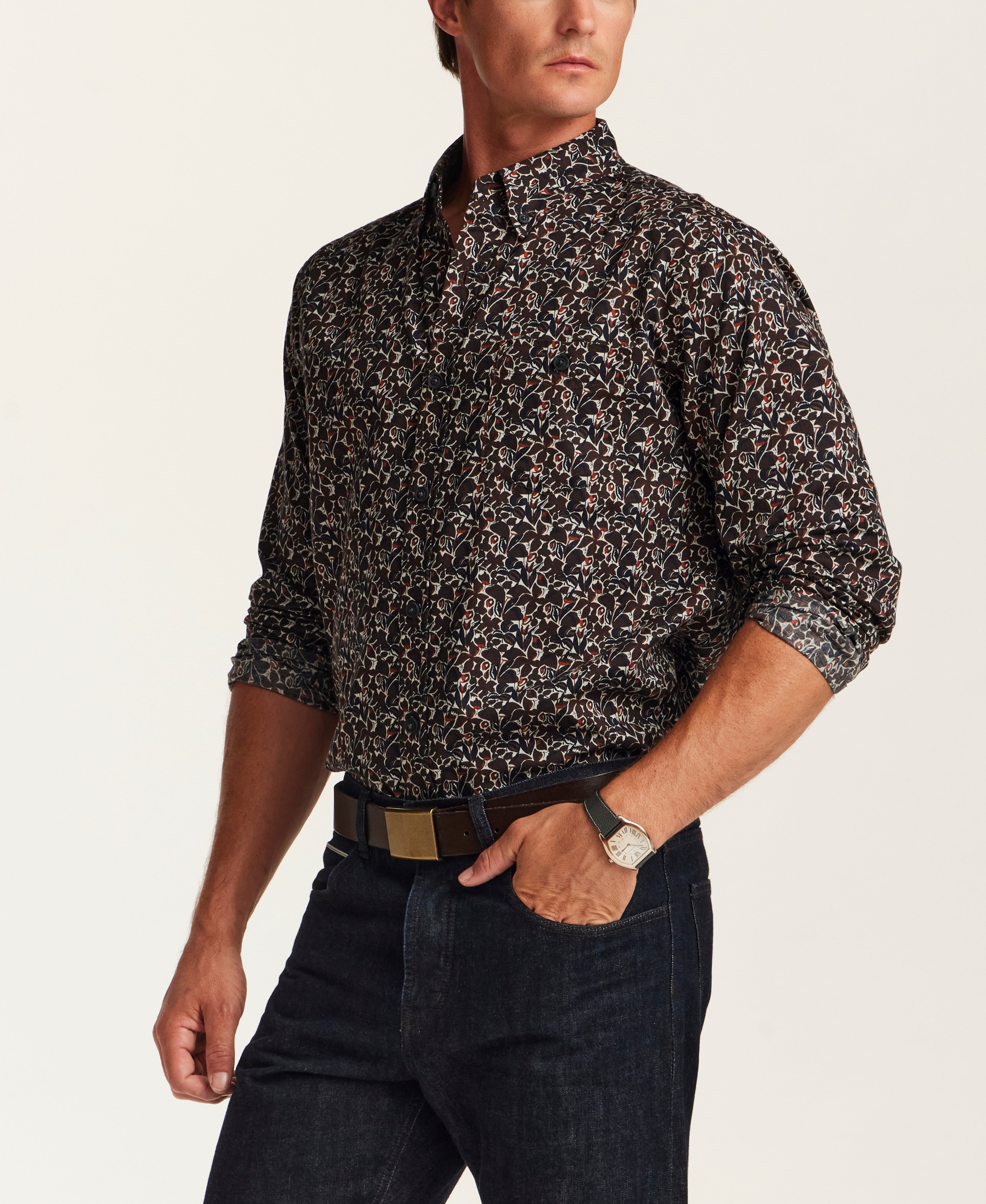 Floral Poplin Shirt in Dark Earth
