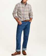The Washed Cord Plaid Shirt in Brick Grey