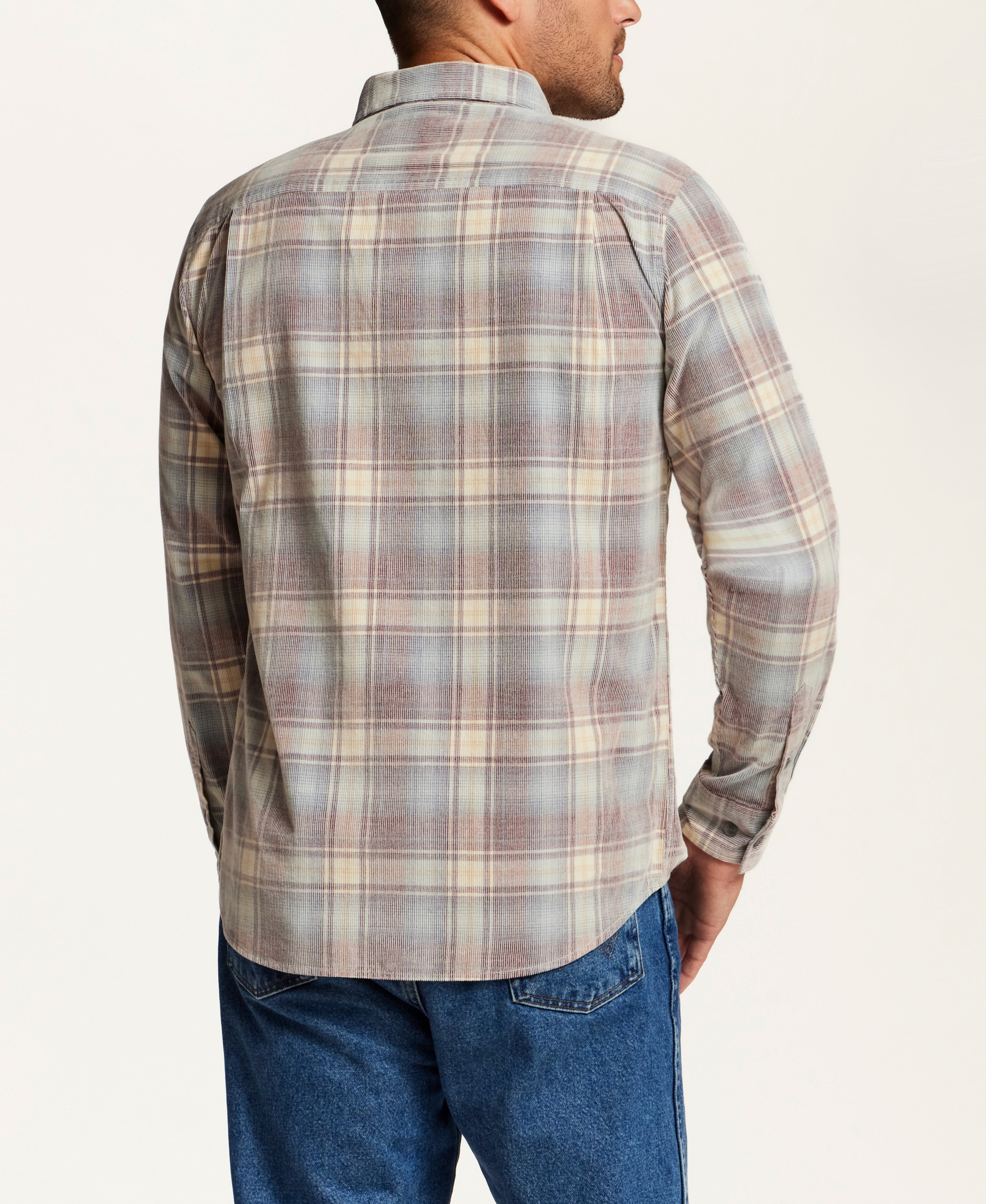 The Washed Cord Plaid Shirt in Brick Grey