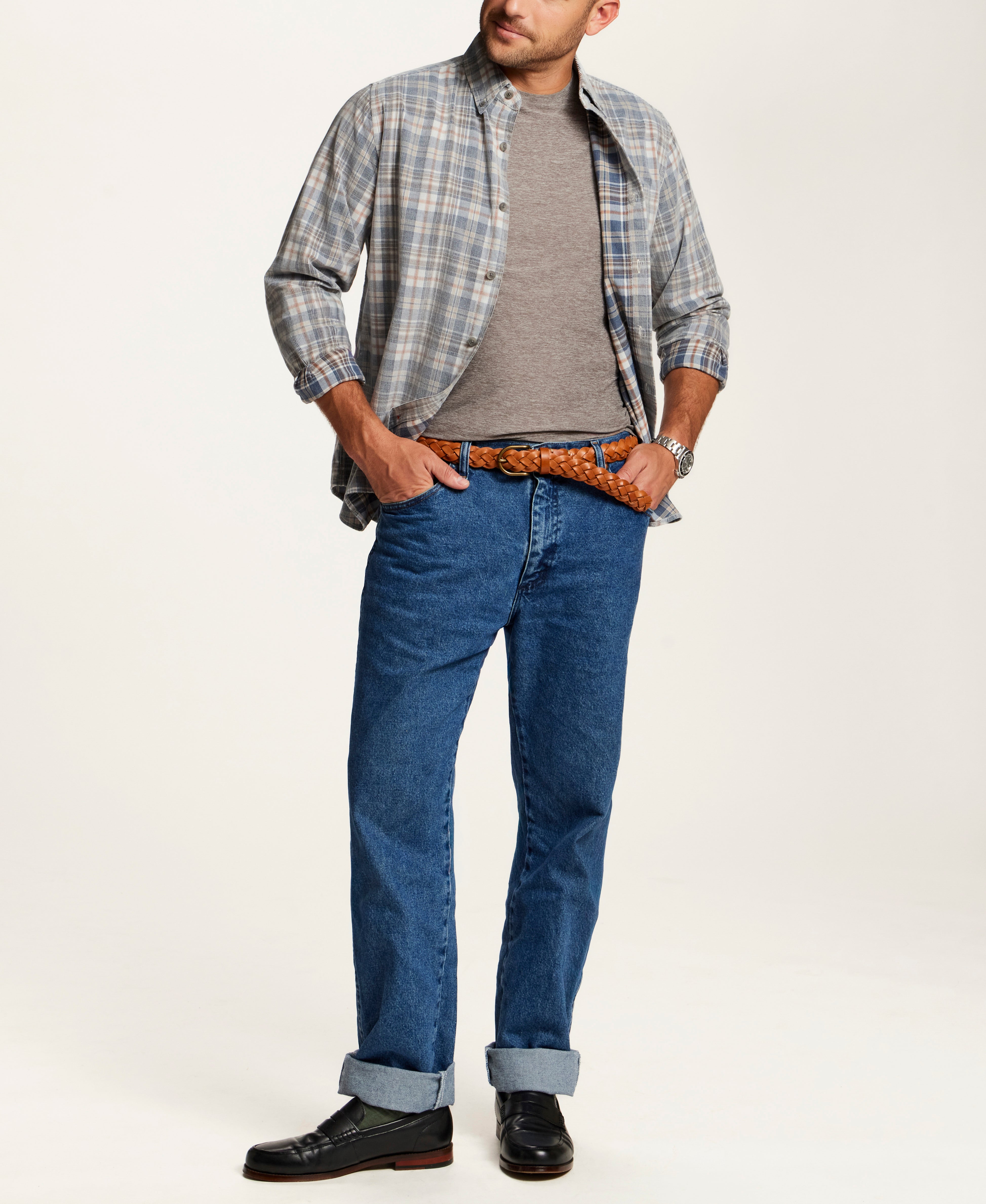 The Washed Cord Plaid Shirt in Tradewinds
