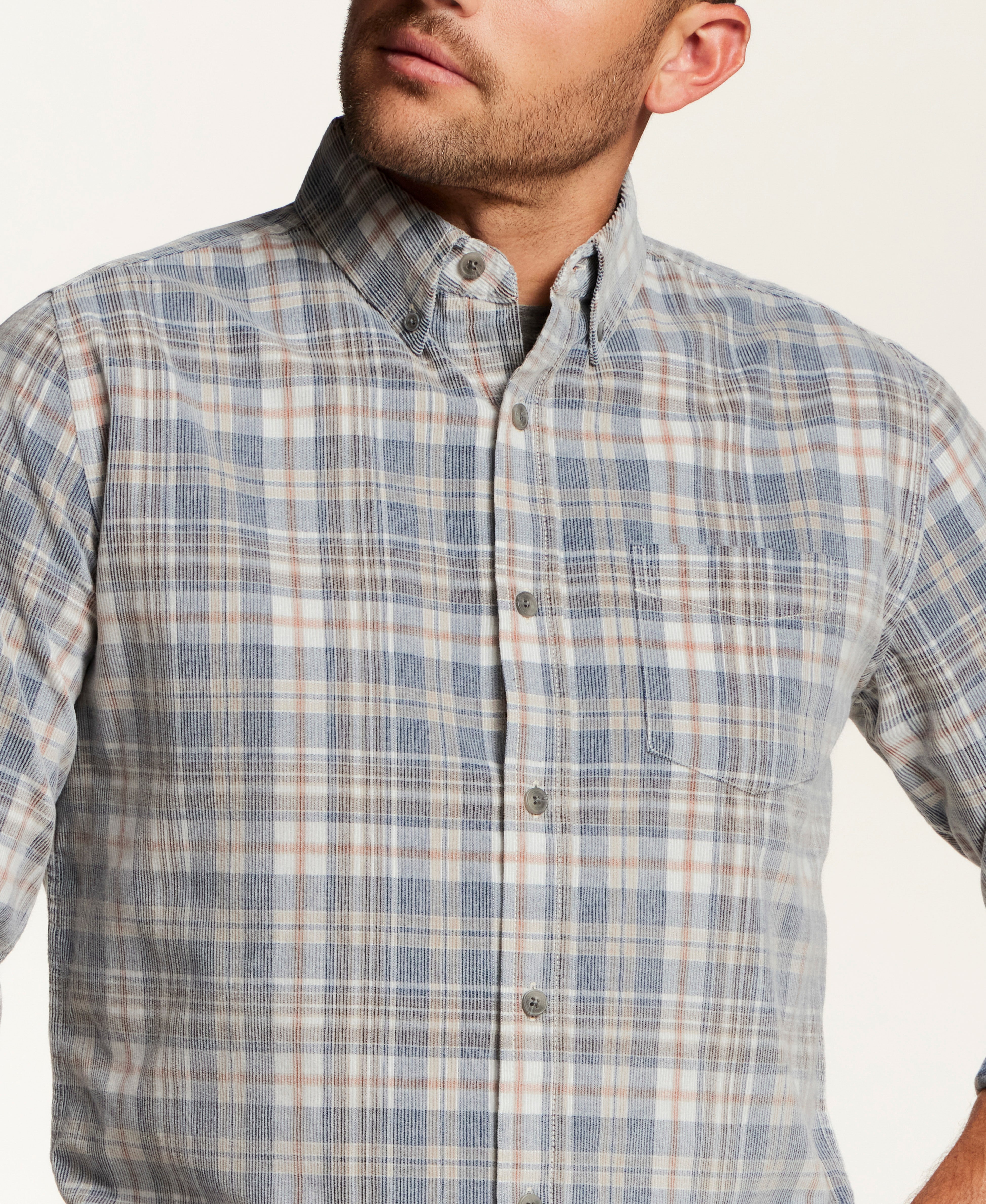The Washed Cord Plaid Shirt in Tradewinds