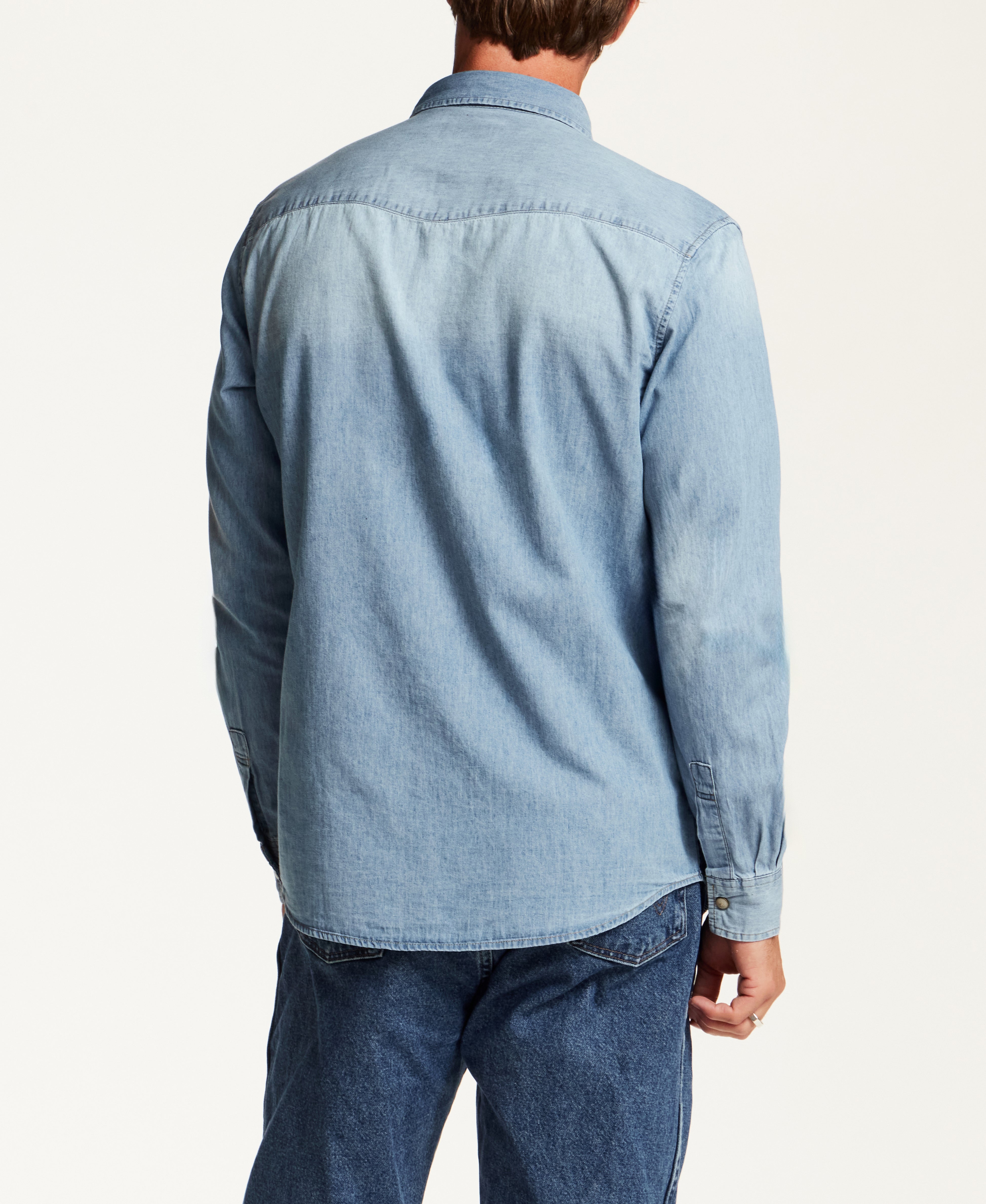 Washed Western Denim Shirt in Placid Blue