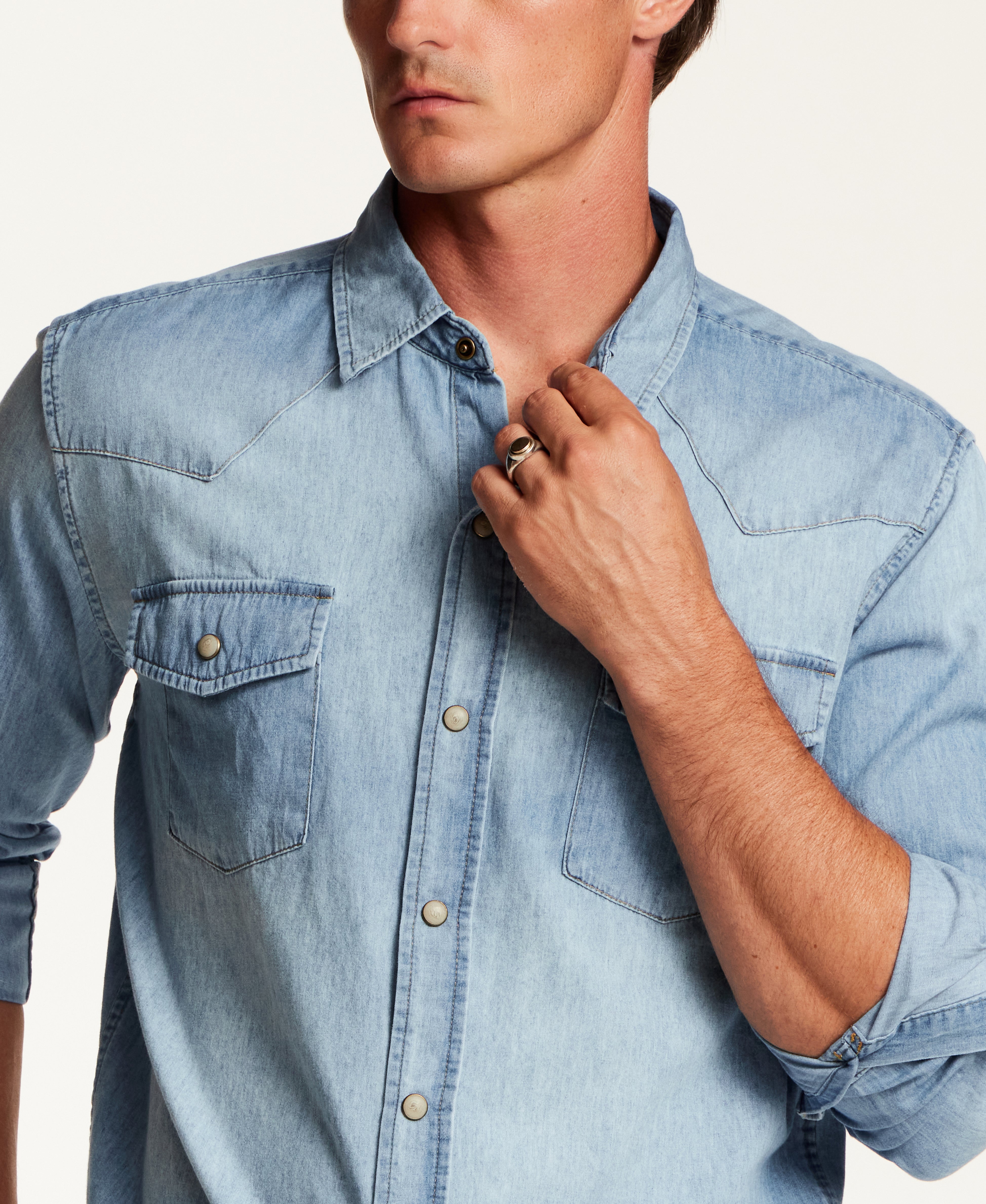 Washed Western Denim Shirt in Placid Blue