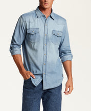 Washed Western Denim Shirt in Placid Blue