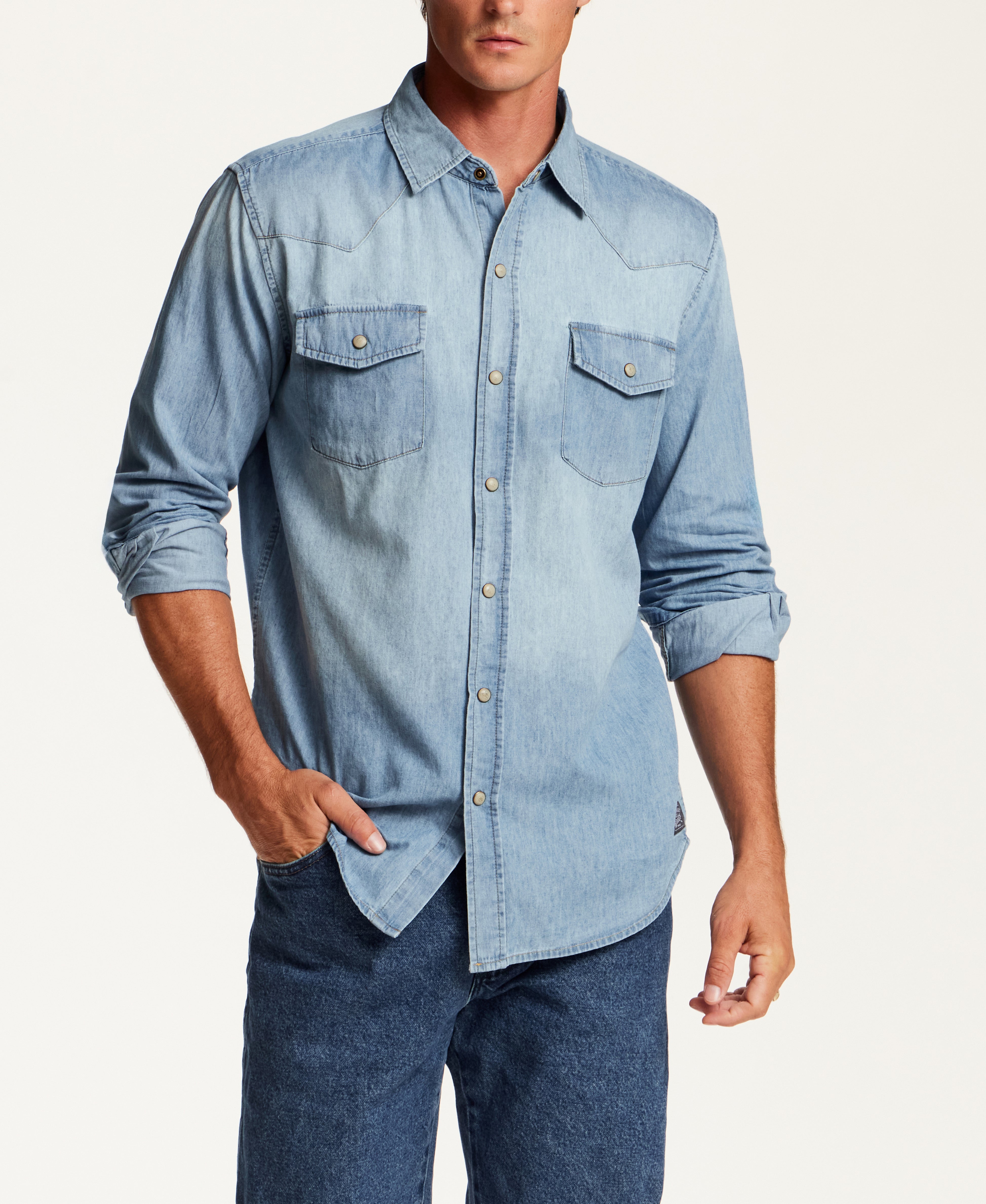 Washed Western Denim Shirt in Placid Blue