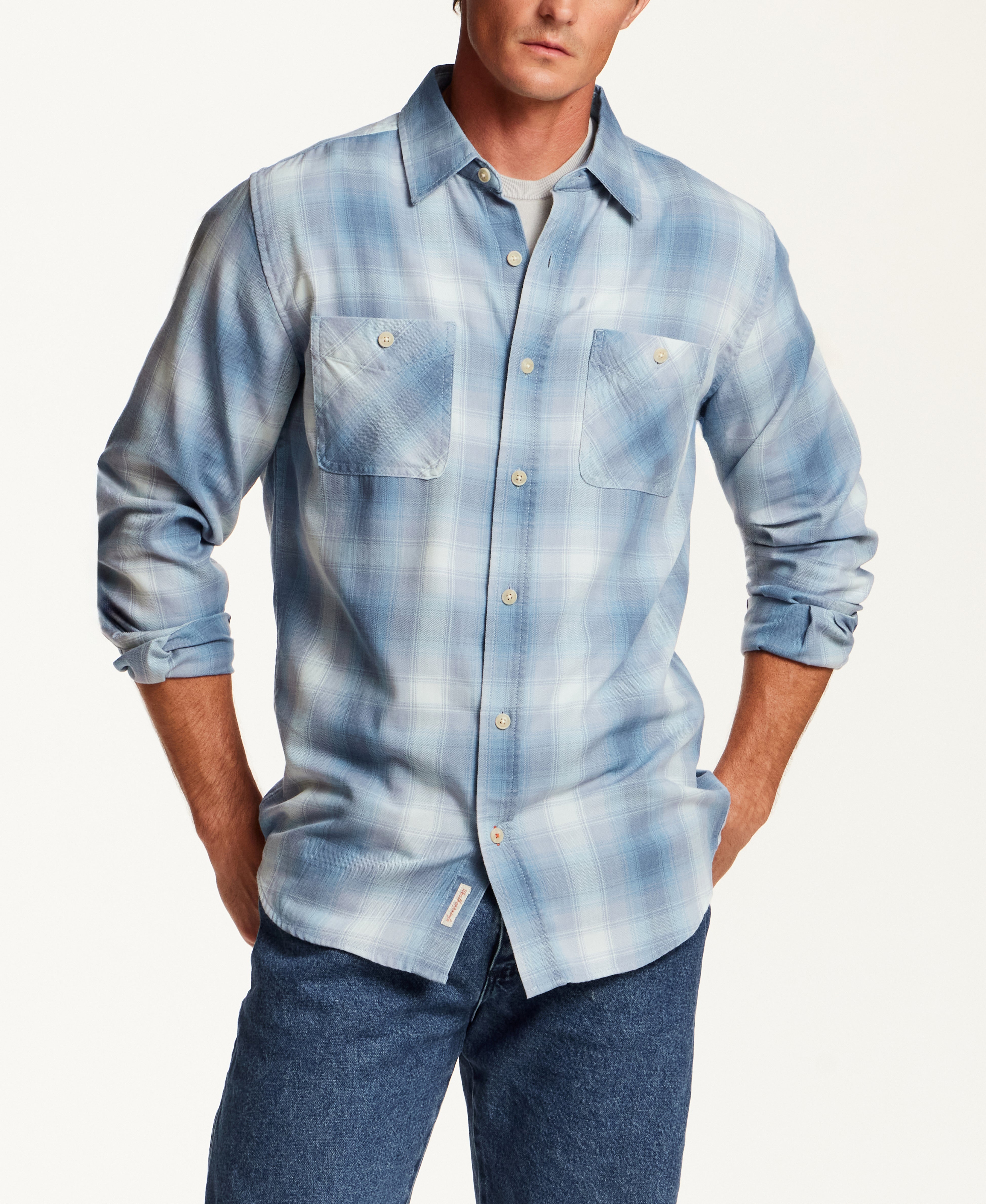 L/S BURNOUT FLANNEL in STONE BLUE (F2685762WV)