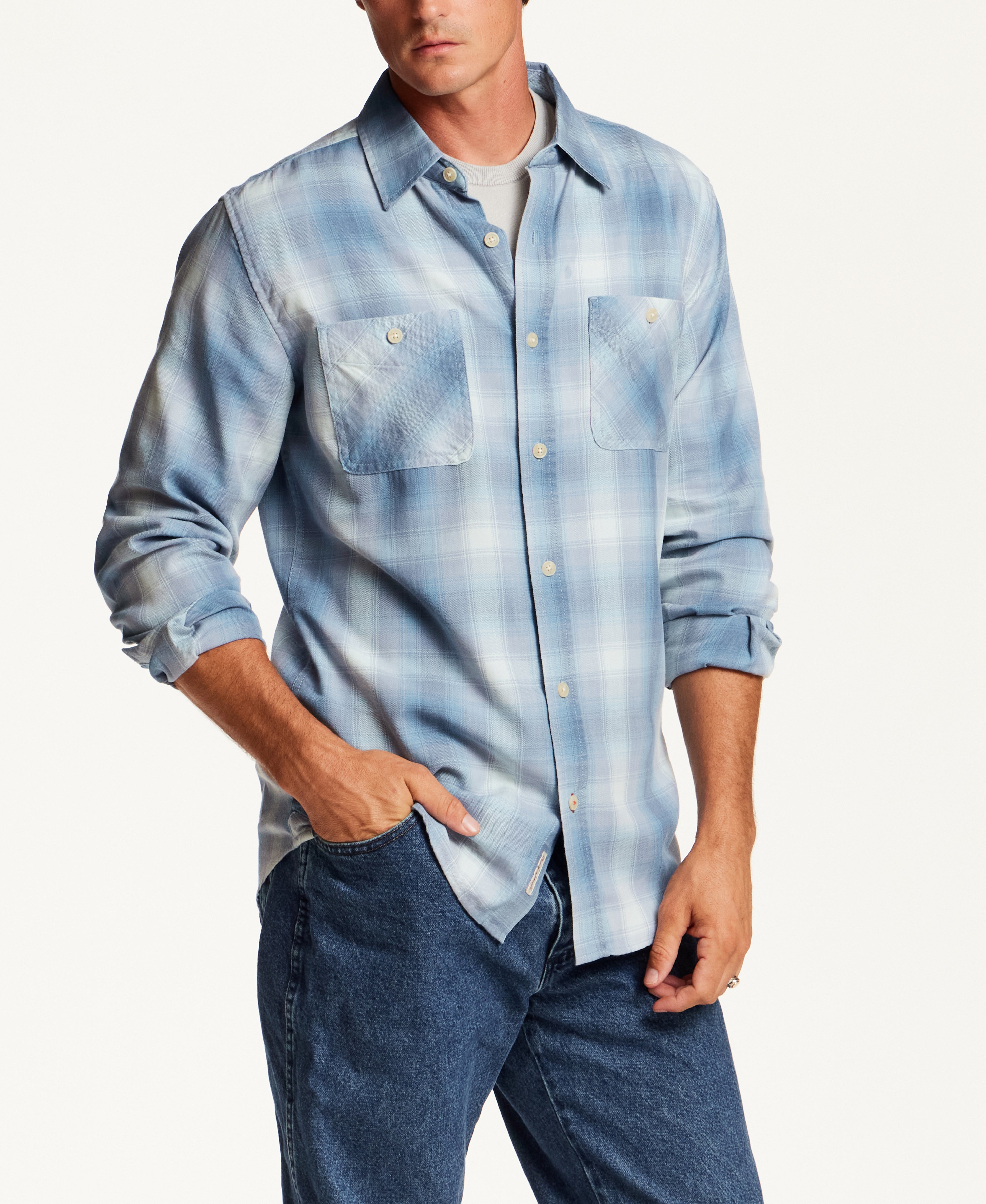 L/S BURNOUT FLANNEL in STONE BLUE (F2685762WV)