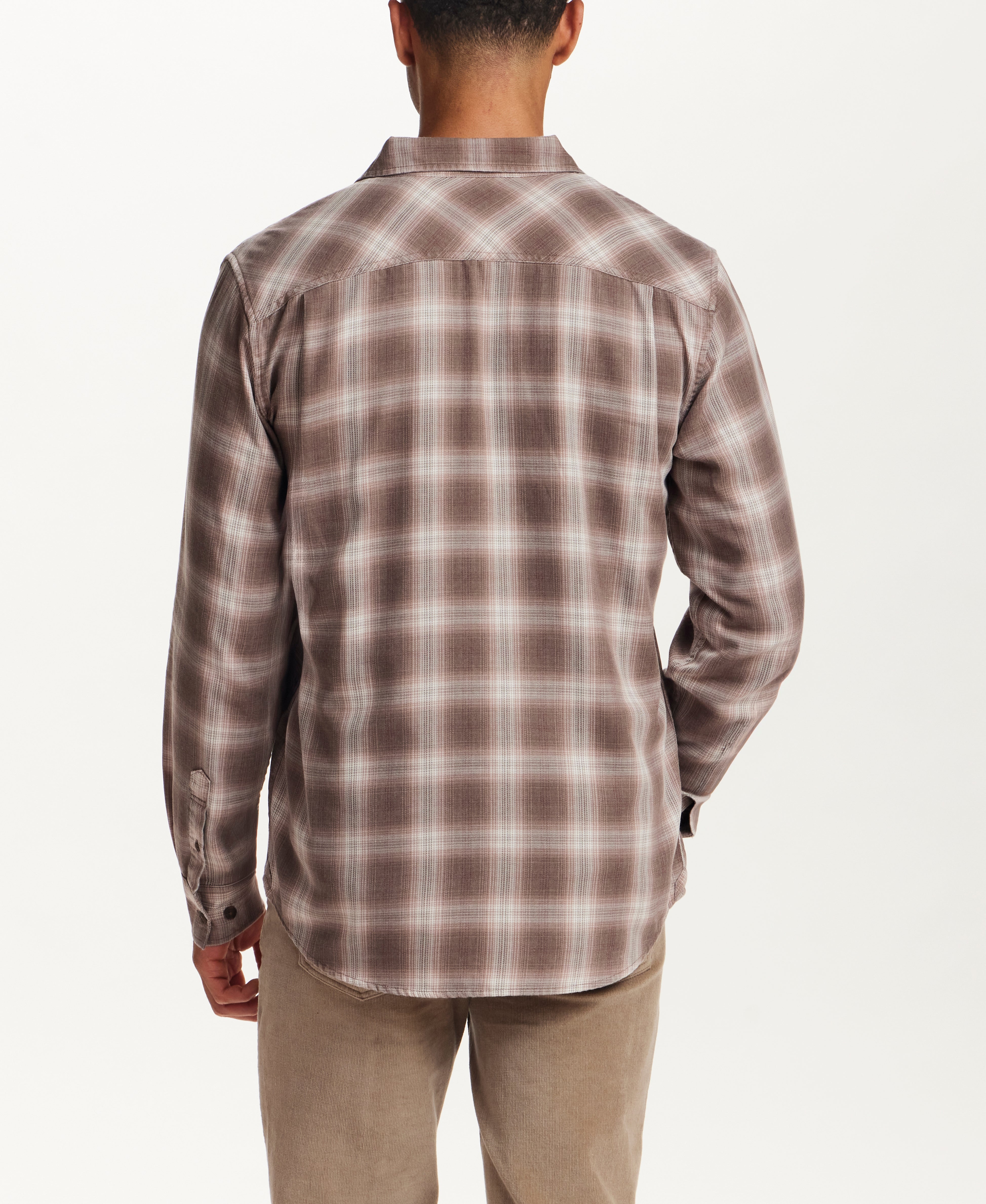 Burnout Shadow Plaid Shirt in Toasted Barley