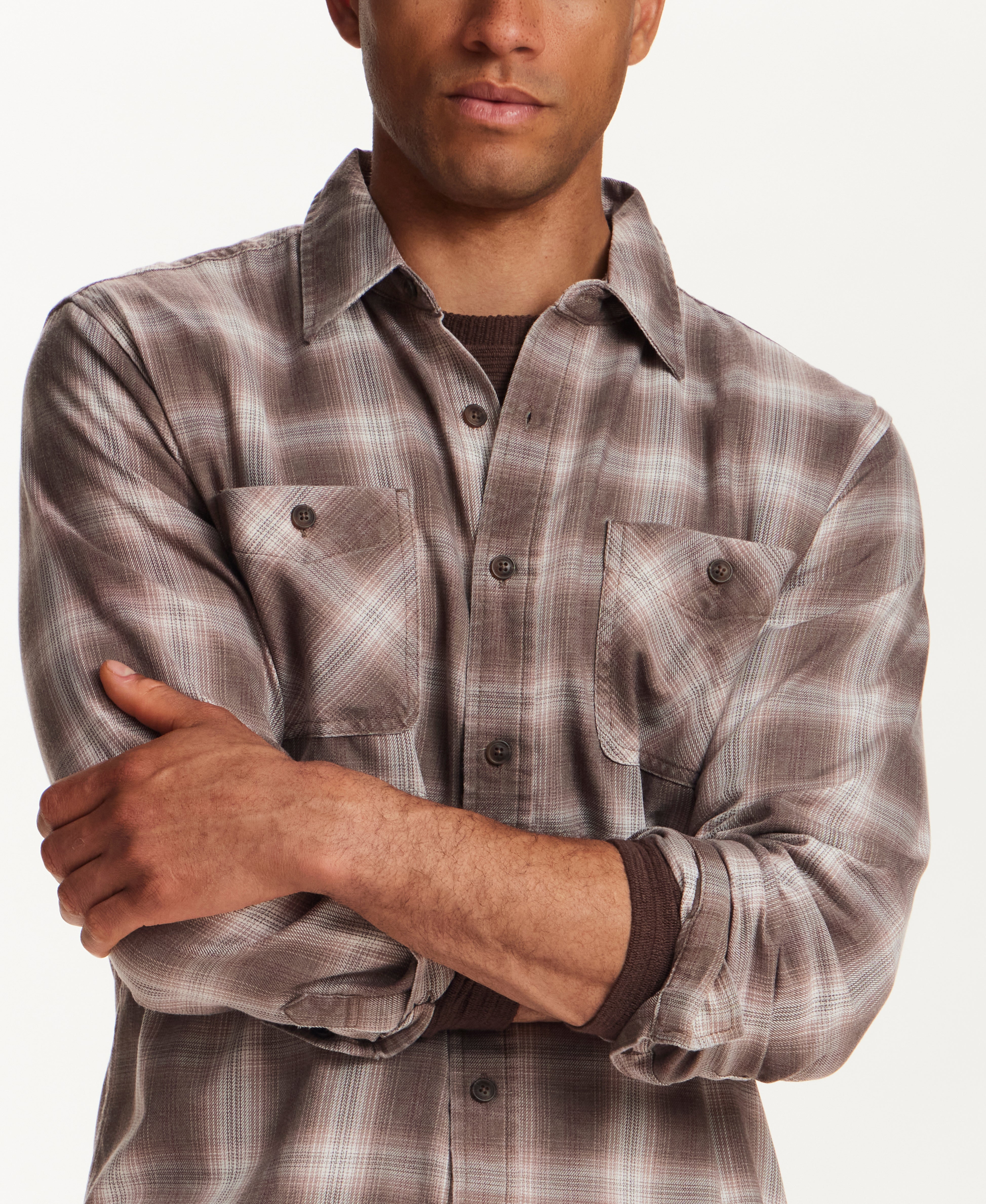Burnout Shadow Plaid Shirt in Toasted Barley