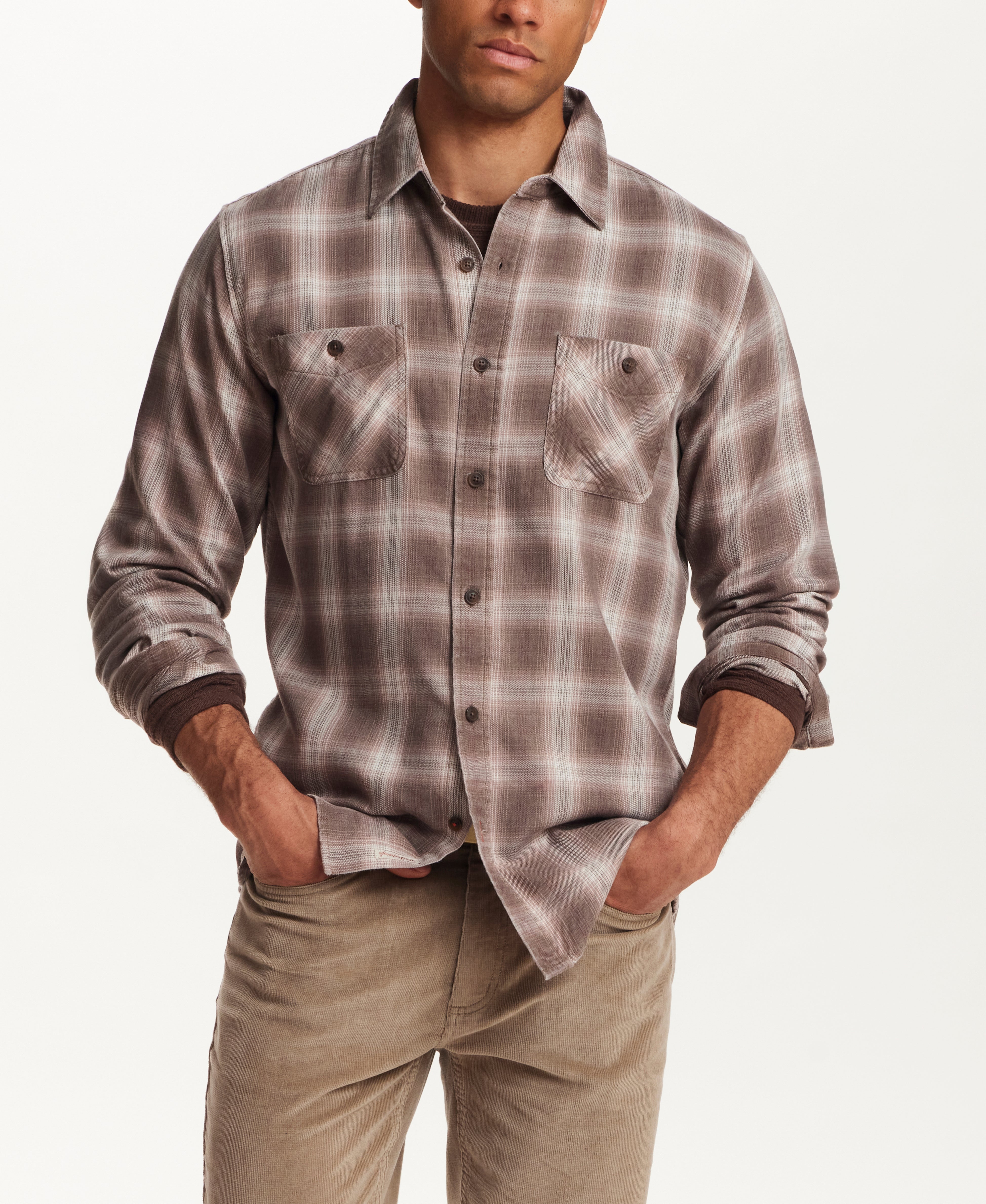 Burnout Shadow Plaid Shirt in Toasted Barley