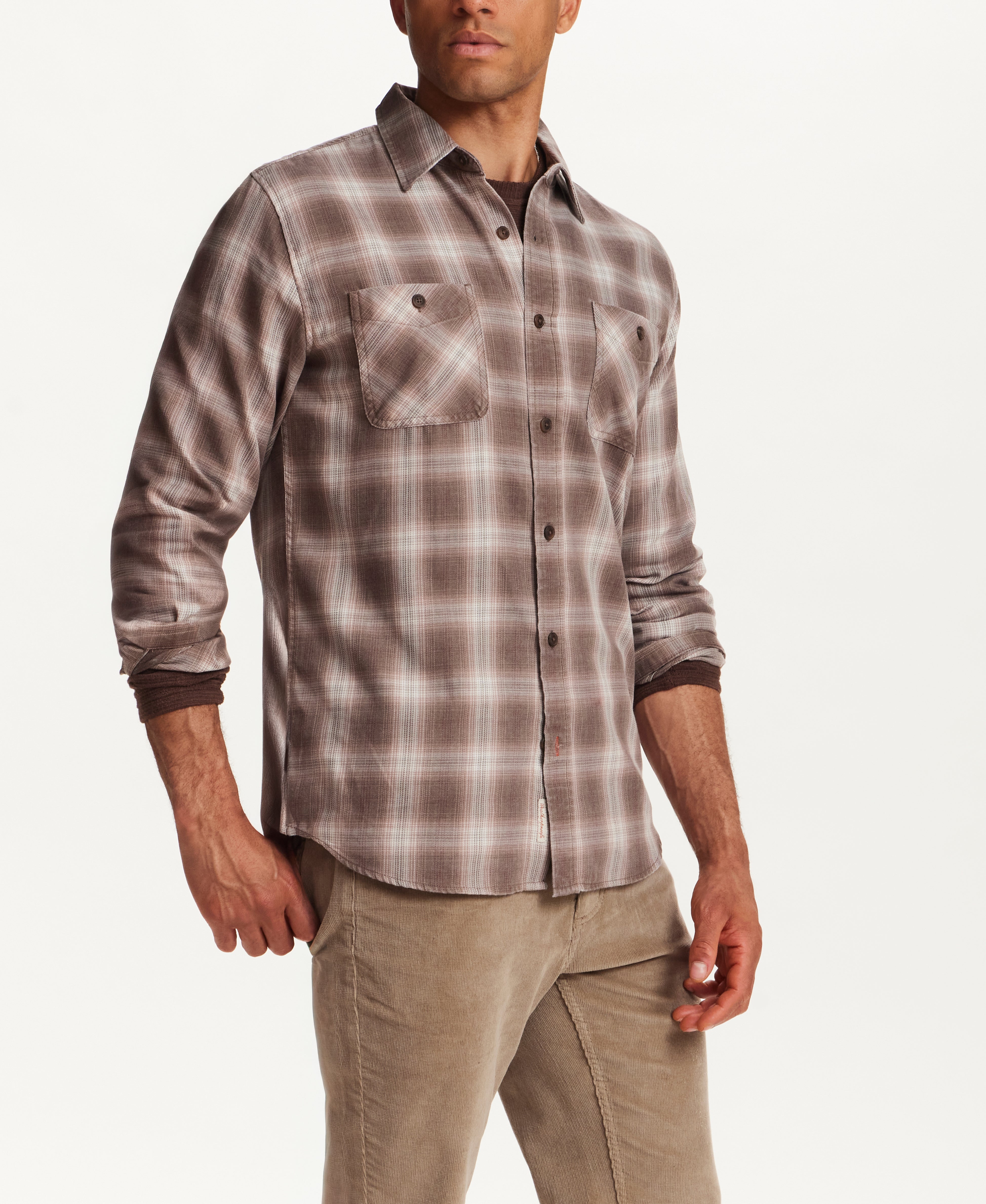Burnout Shadow Plaid Shirt in Toasted Barley