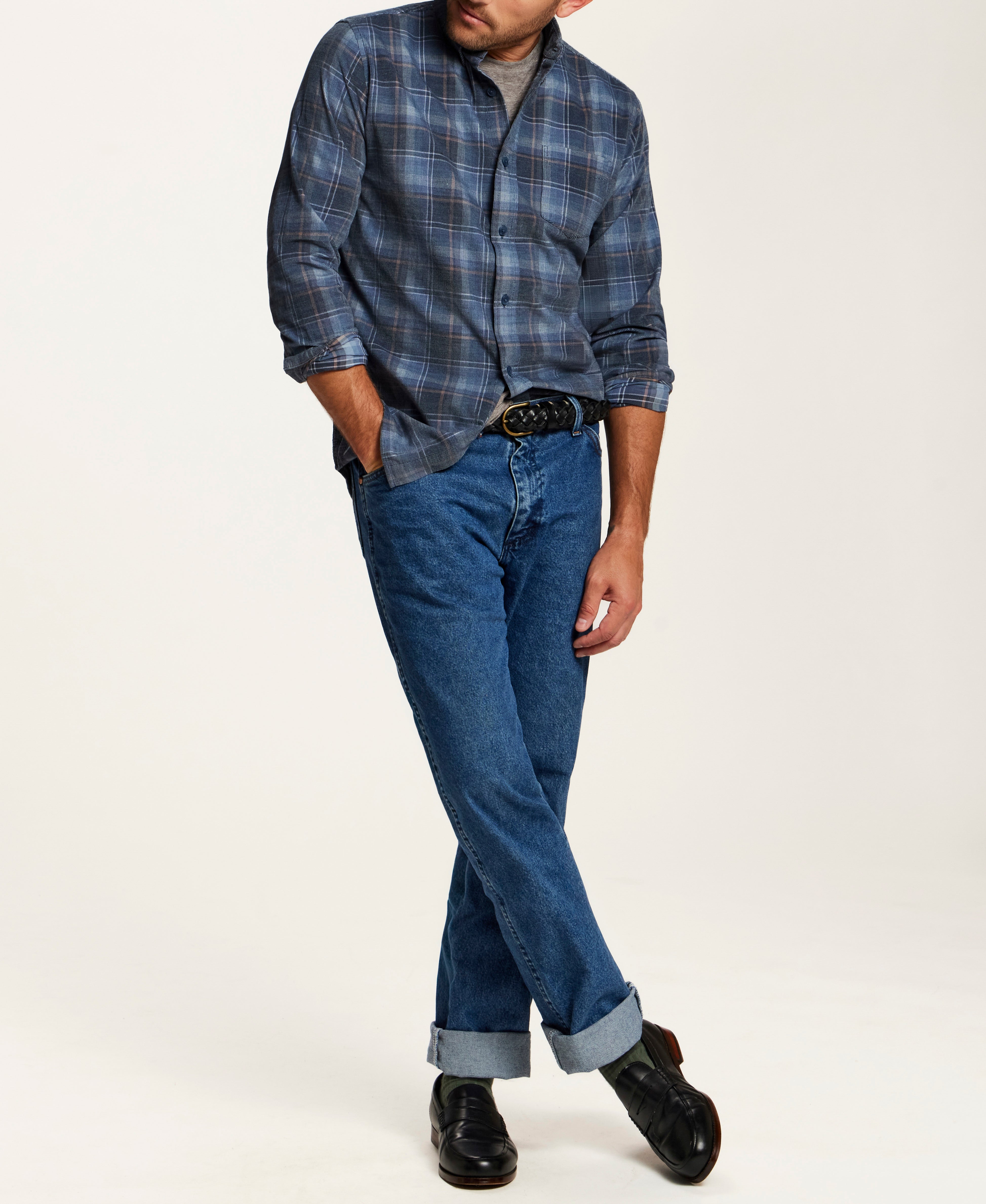 The Brocade Cord Plaid Shirt in Blue Depths