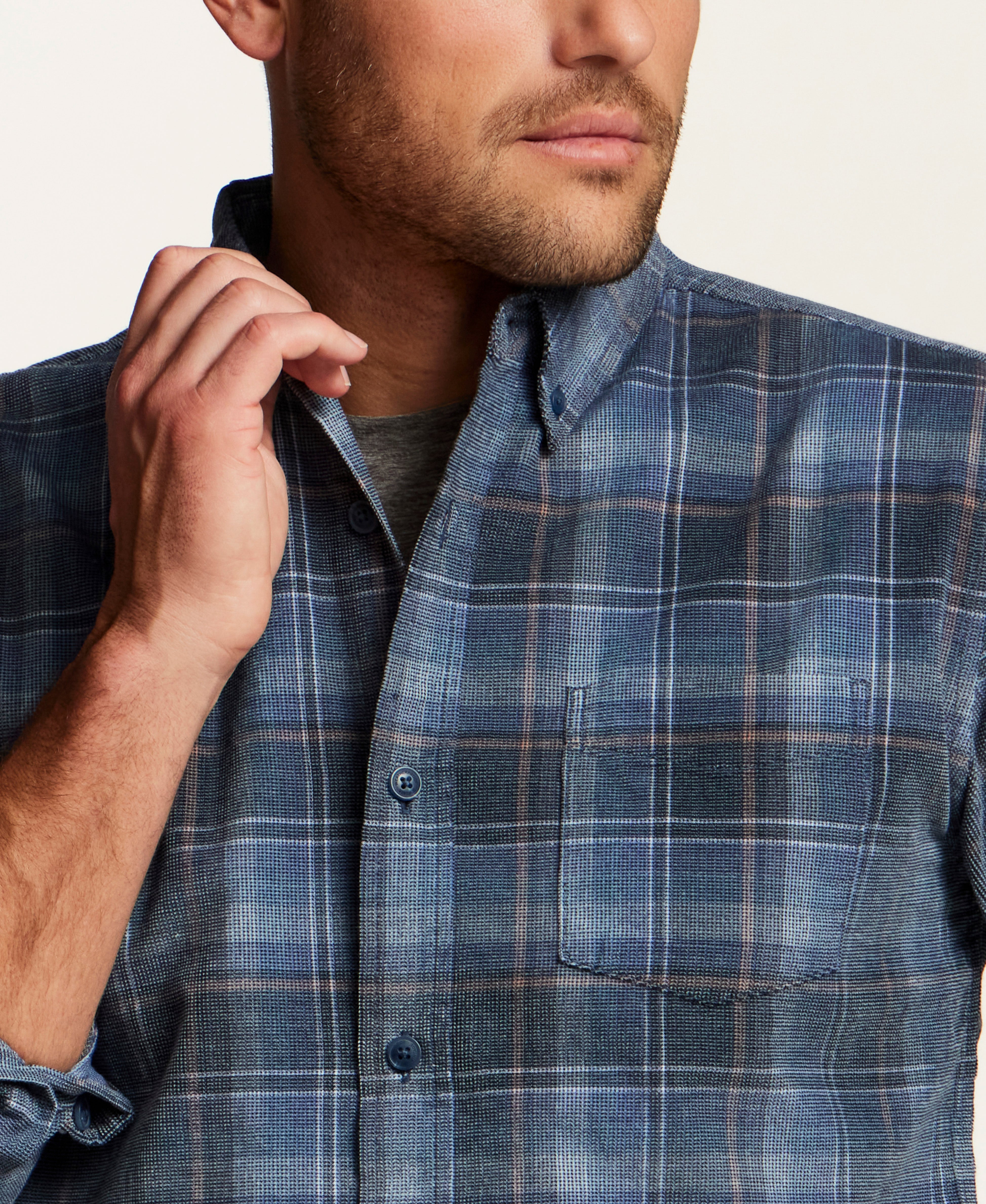 The Brocade Cord Plaid Shirt in Blue Depths