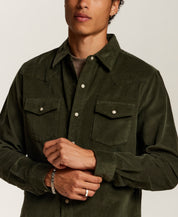 Western Corduroy Snap Shirt in Forest Night