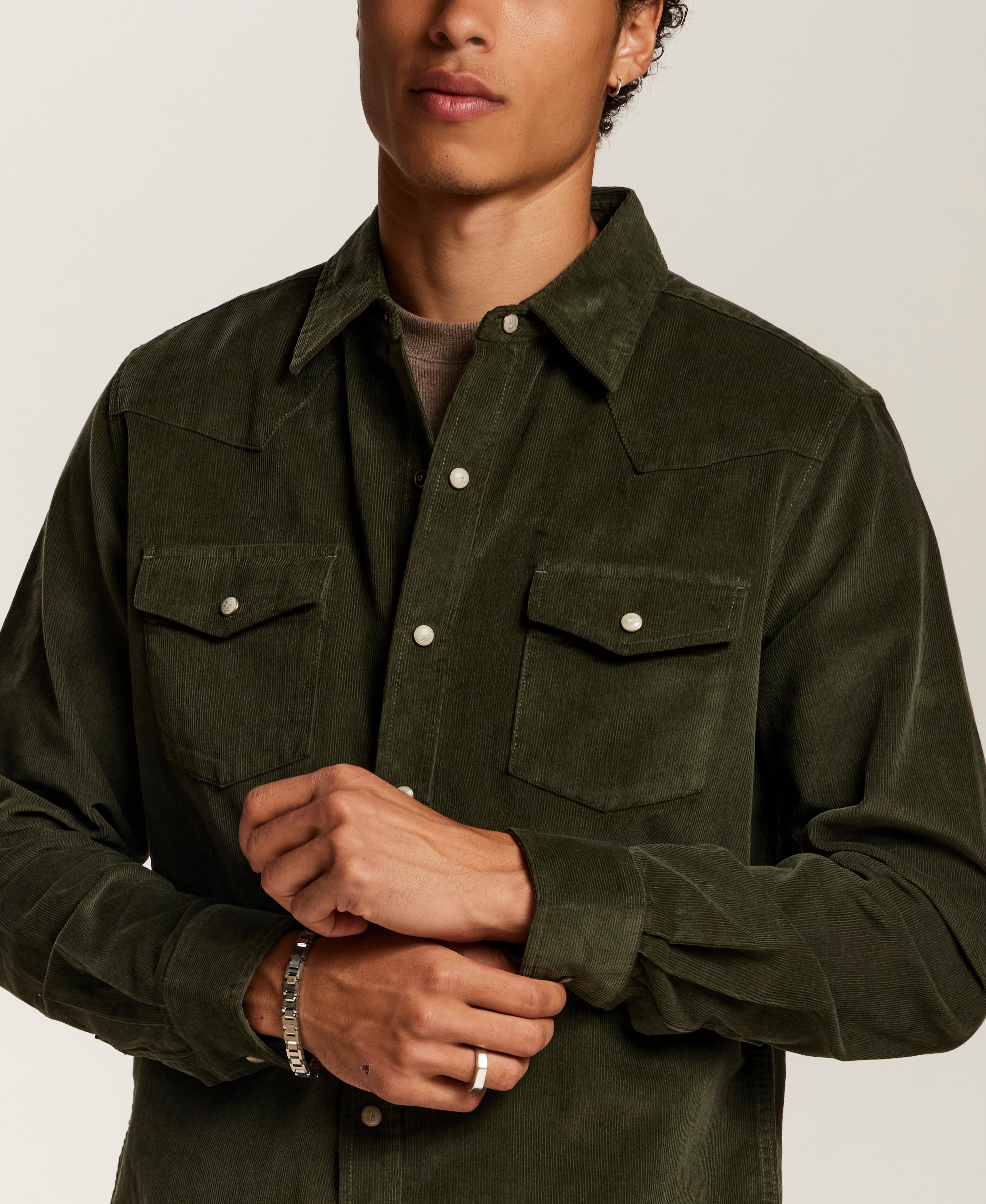 Western Corduroy Snap Shirt in Forest Night
