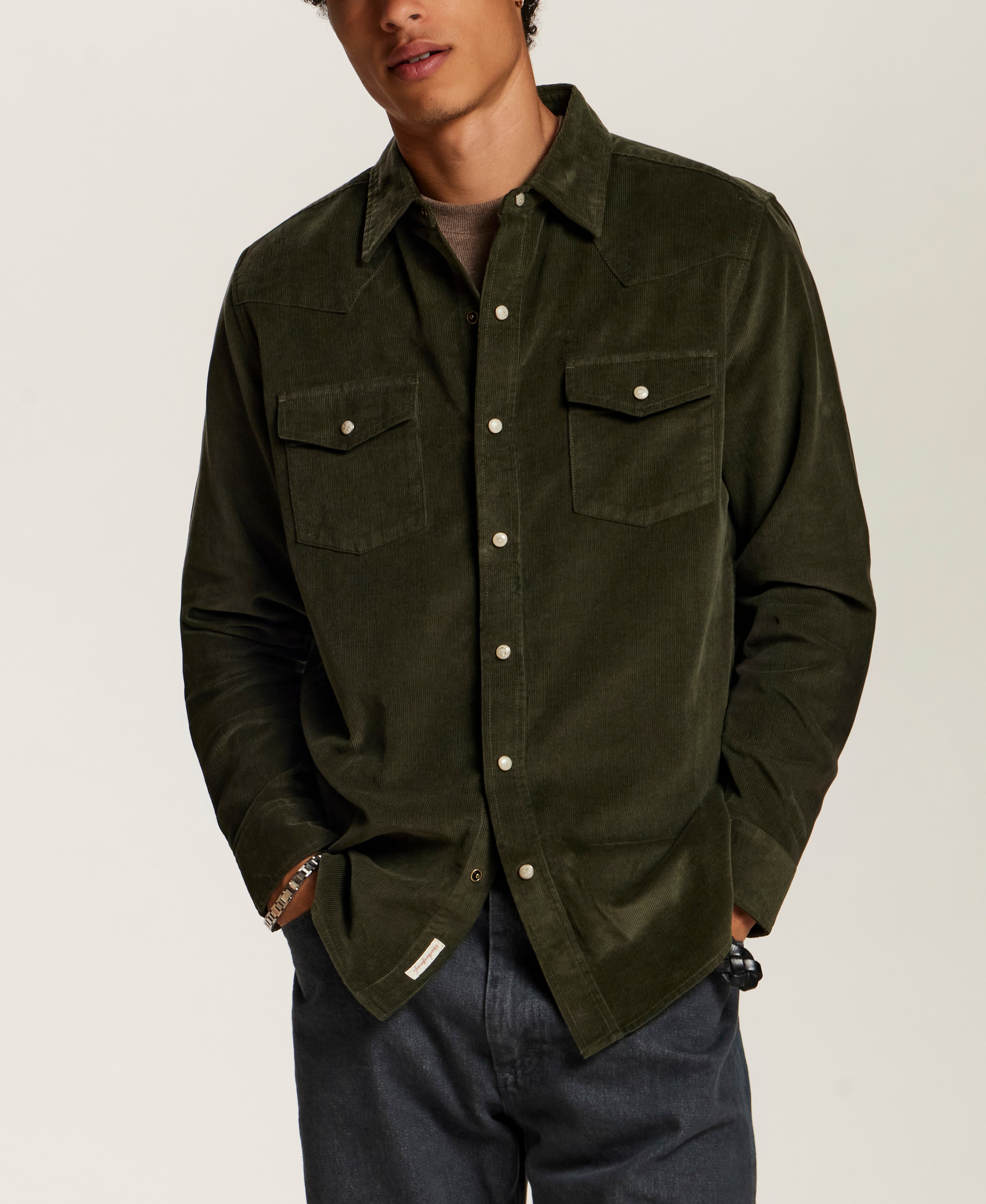 Western Corduroy Snap Shirt in Forest Night