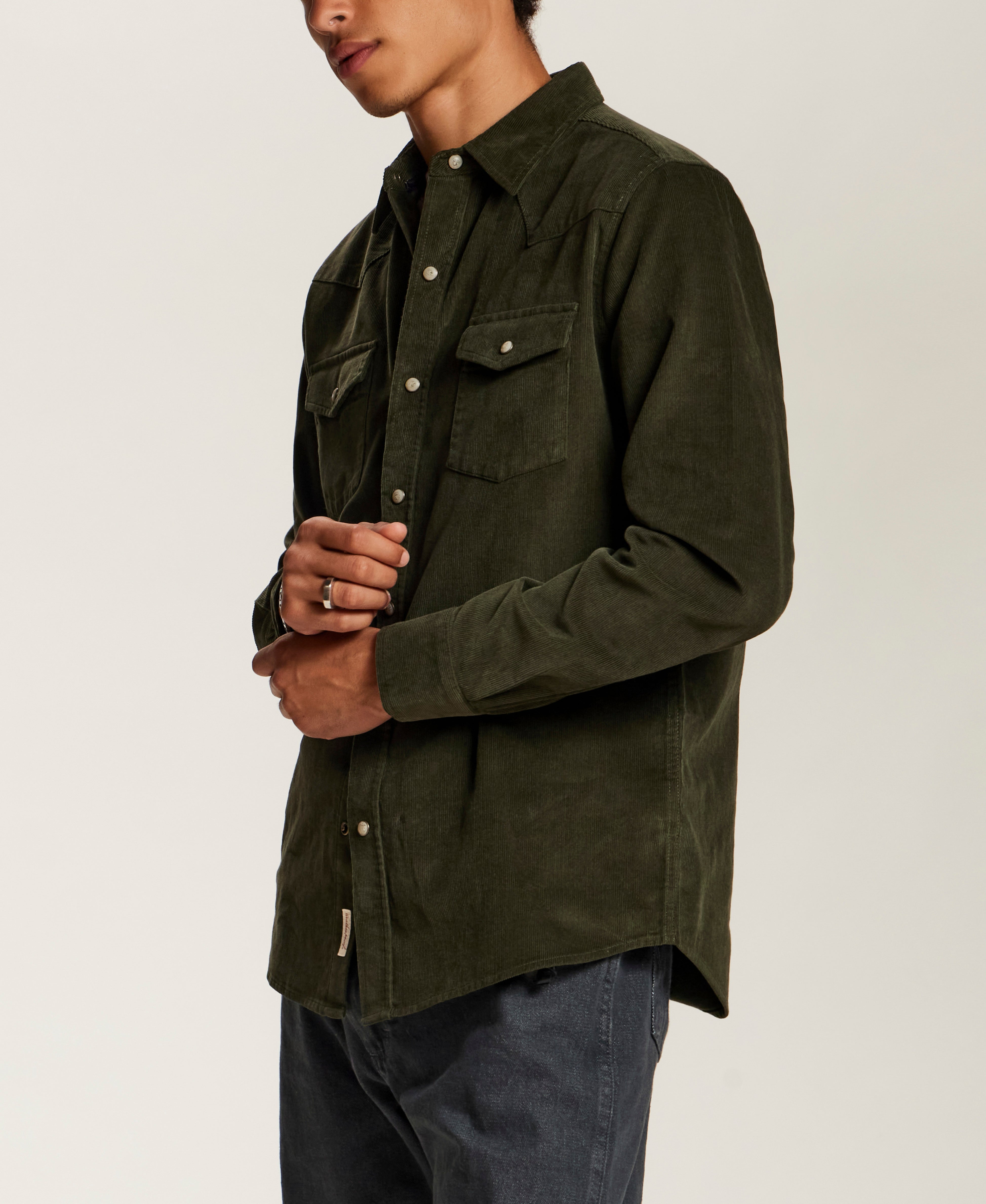 Western Corduroy Snap Shirt in Forest Night