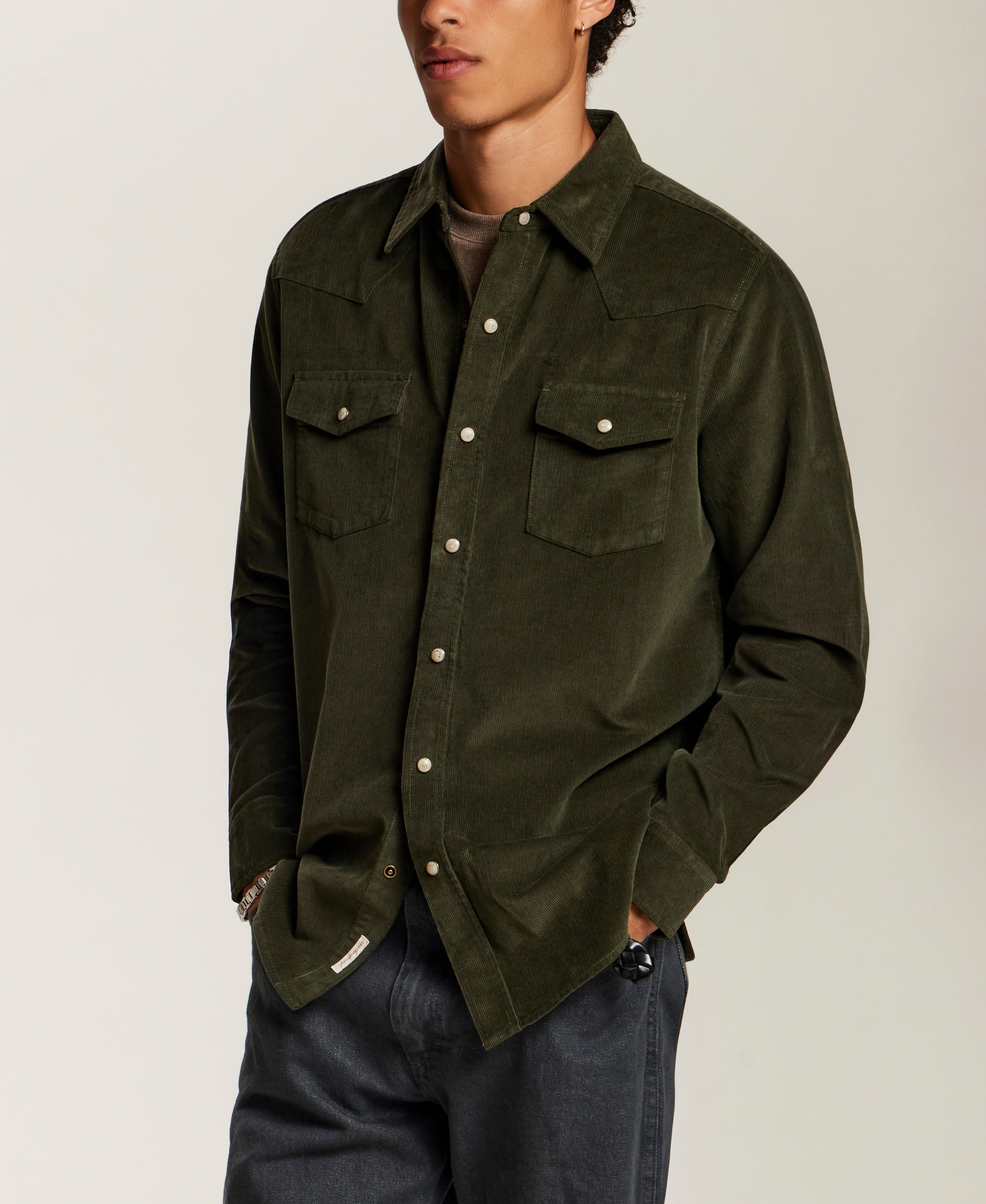Western Corduroy Snap Shirt in Forest Night
