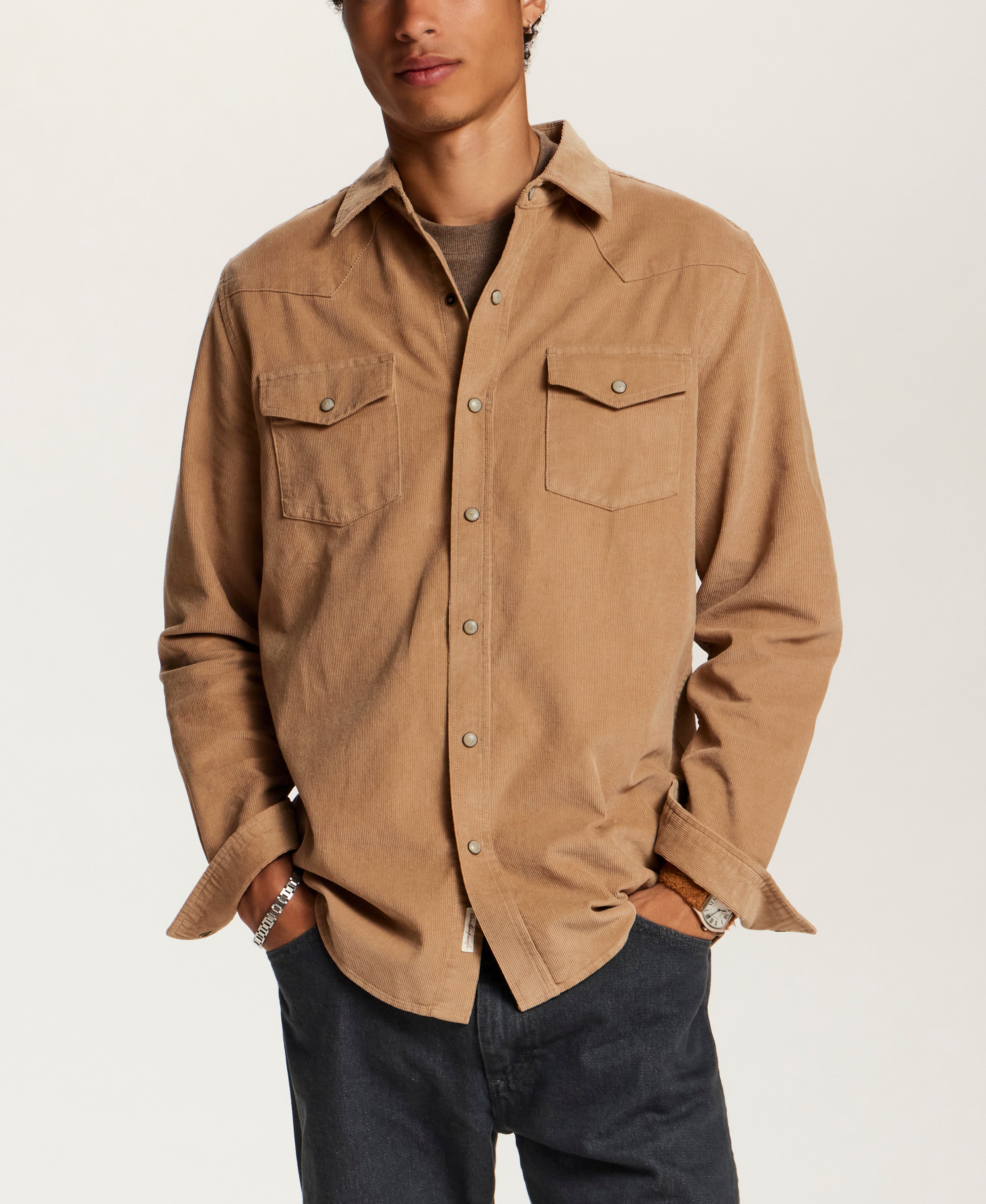 Western Corduroy Snap Shirt in Tan