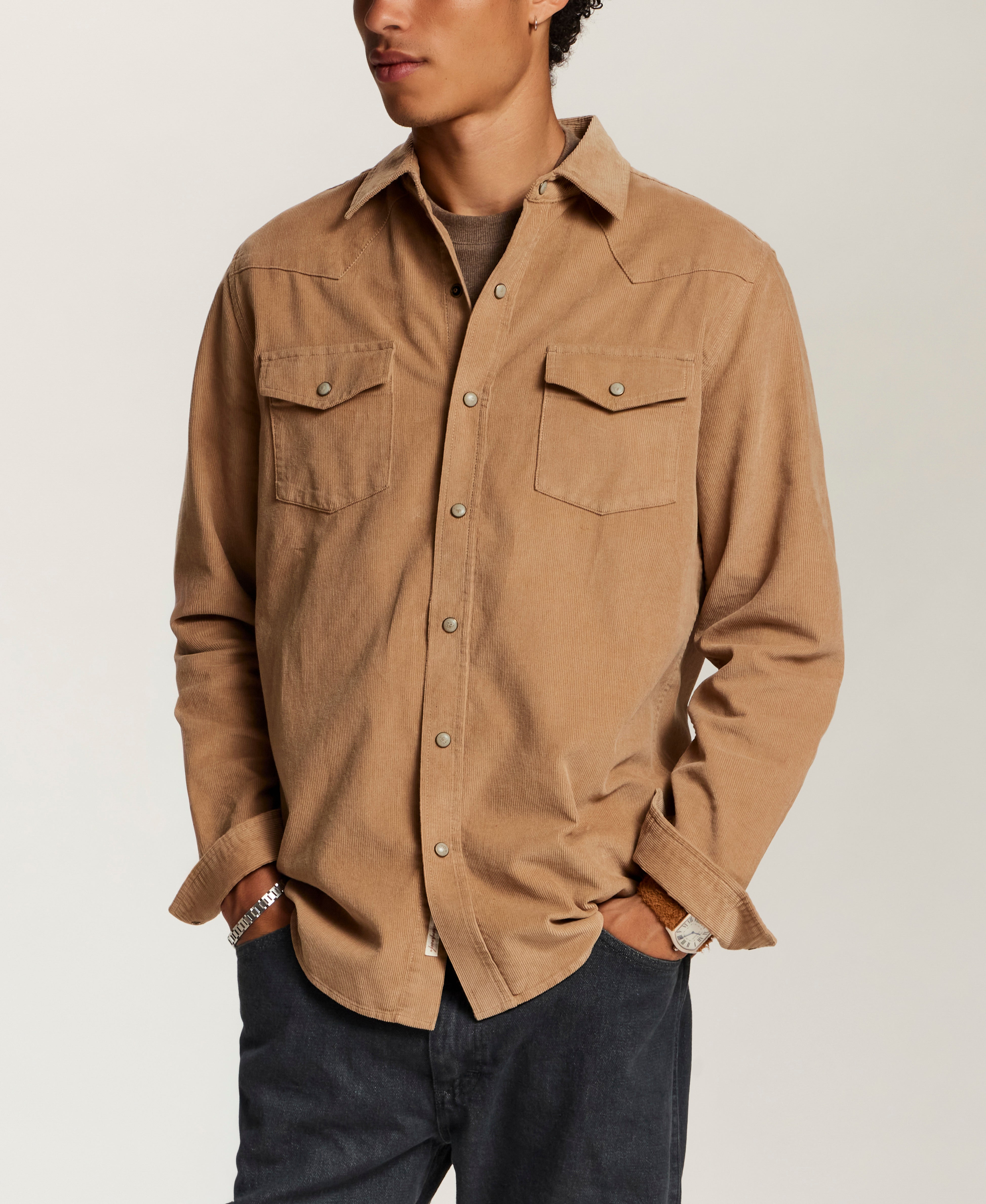 Western Corduroy Snap Shirt in Tan