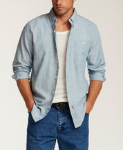 FAUX LINEN CHAMBRAY SHIRT in BLUE SHADOW (F2685884WV)