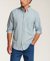 FAUX LINEN CHAMBRAY SHIRT in BLUE SHADOW (F2685884WV)
