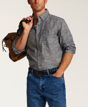Long Sleeve Chambray Button-Down in Midnight Navy