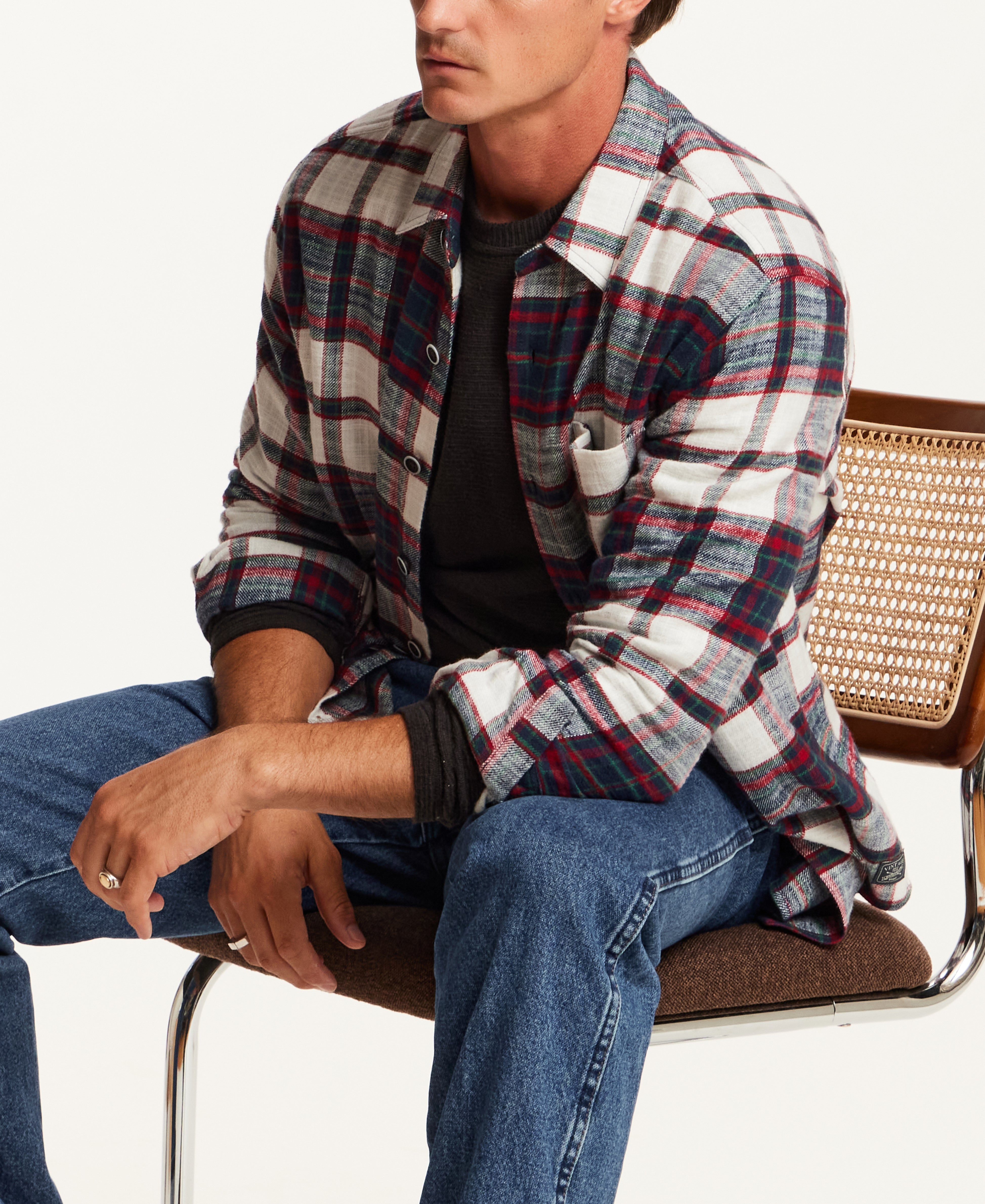 SLUB FLANNEL PLAID in TIBETAN BLUE (F2685929WV)